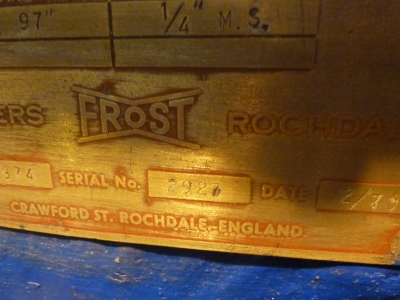 Frost Model 374, 2440 mm x 6 mm (8’ x ¼”), Power Operated Mechanical Driven Straight Folding  Machine