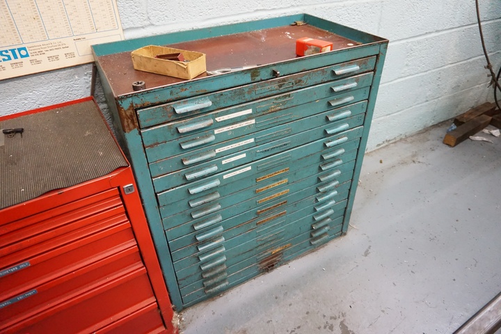 16 Drawer Cabinet including Large Qty Drills