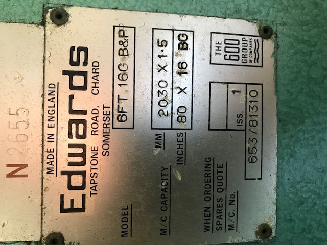 Edwards 6ft 16G B&P Trufold Box & Pan Folder