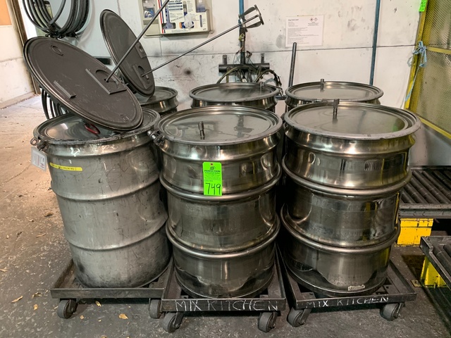 Lot of (6) Stainless Steel Mixing Drums w/  Pneumatic Mixers