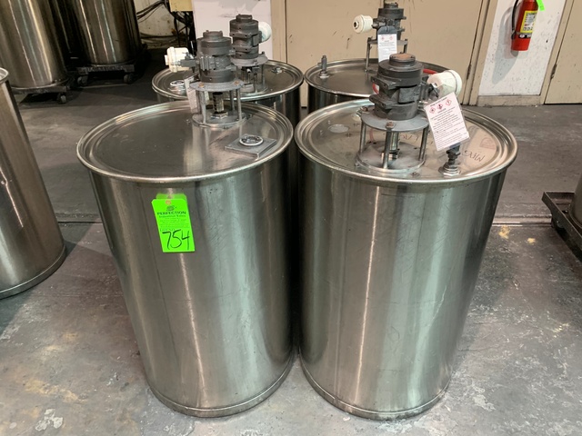 Lot of (4) Stainless Steel Mixing Drums w/ Pneumatic Mixers