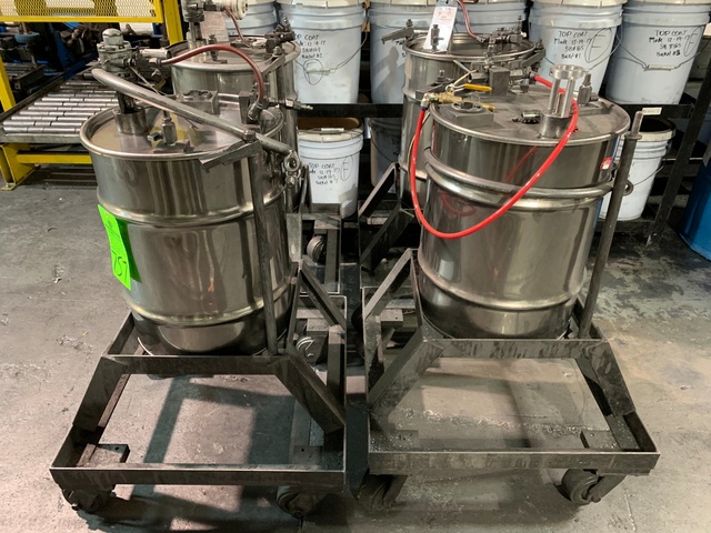 Lot of (4) Stainless Steel Mixing Drums w/ Pneumatic Mixers