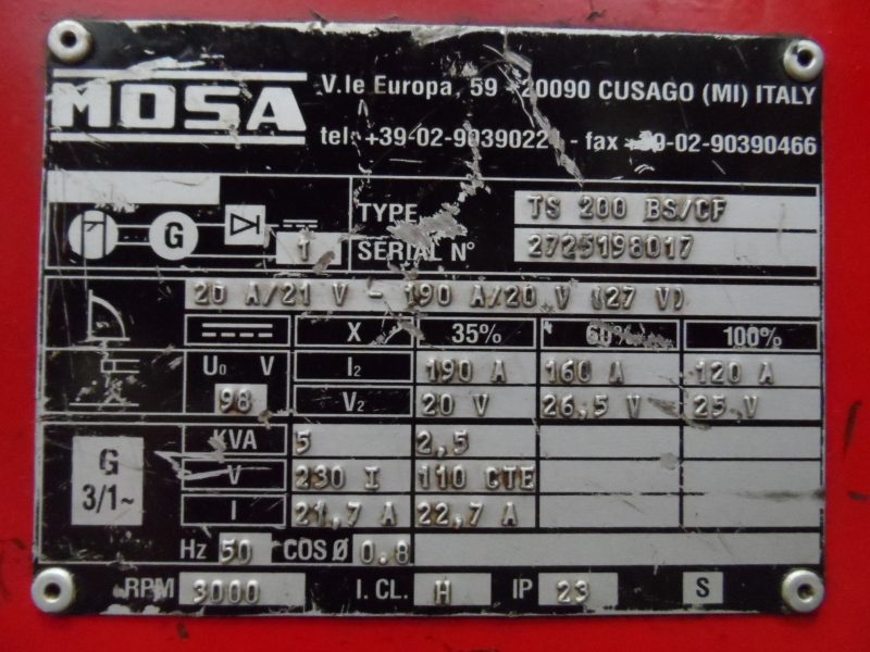 MOSA Model TS 200 BS/CF Welding Generator