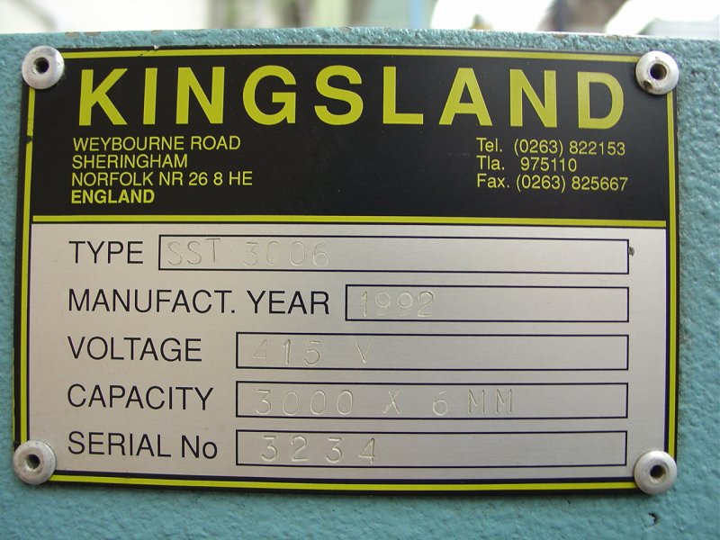 Kingsland Type SST 3006 Hydraulic Power Guillotine