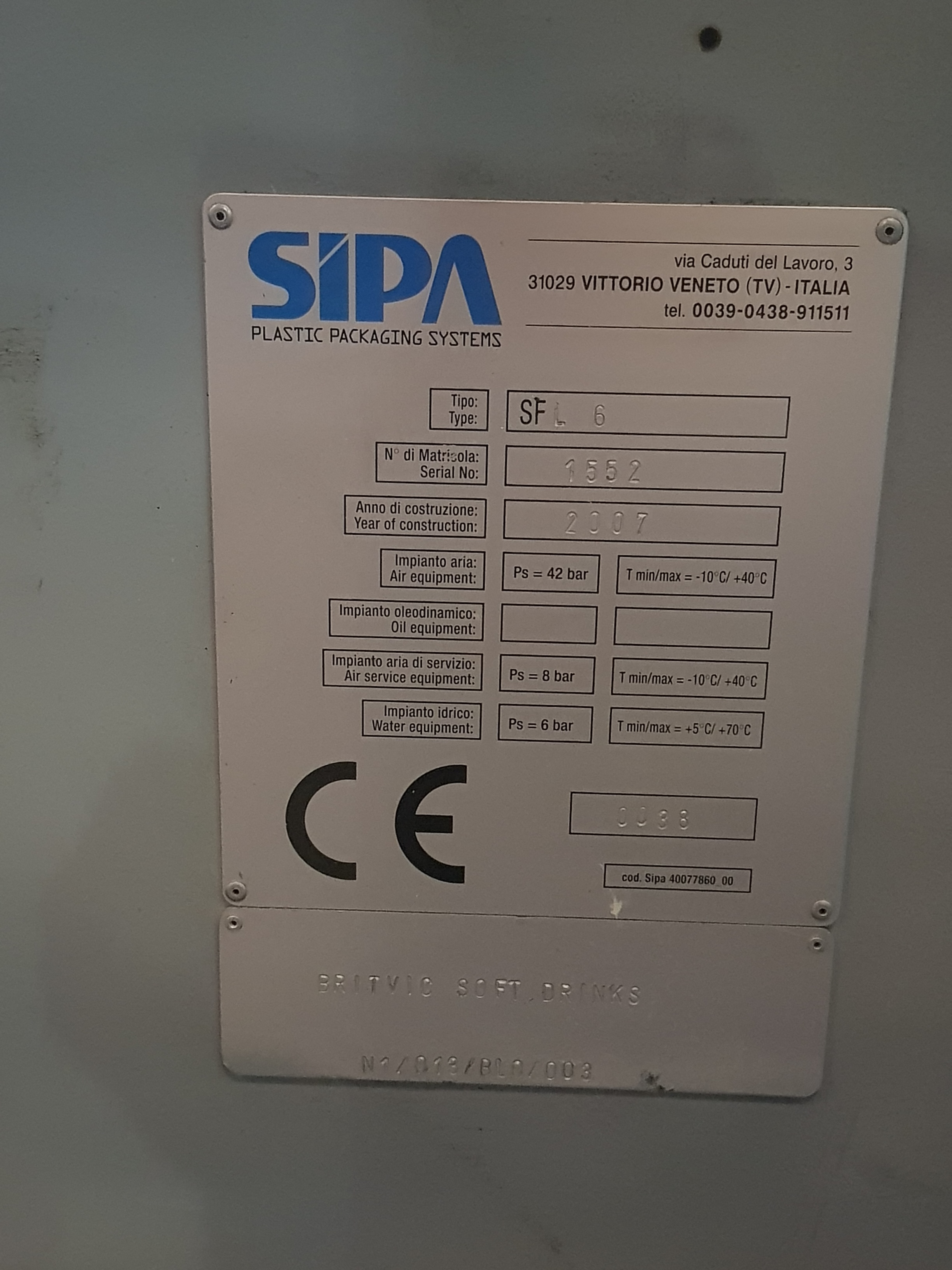 SIPA SFL6 PET Blow Moulder Linear Stretch Blow Moulder