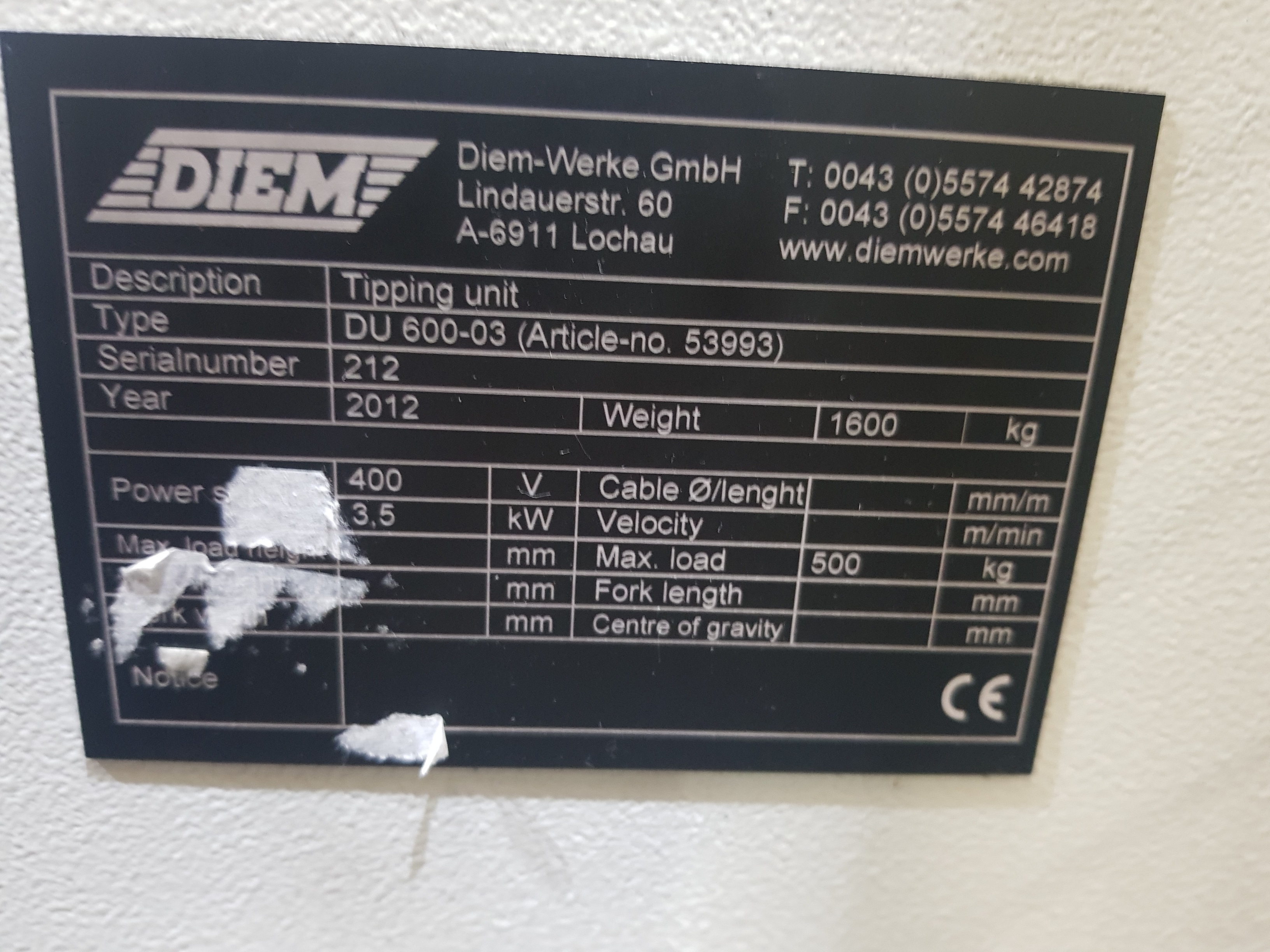 Diem DU600 Tipping Unit