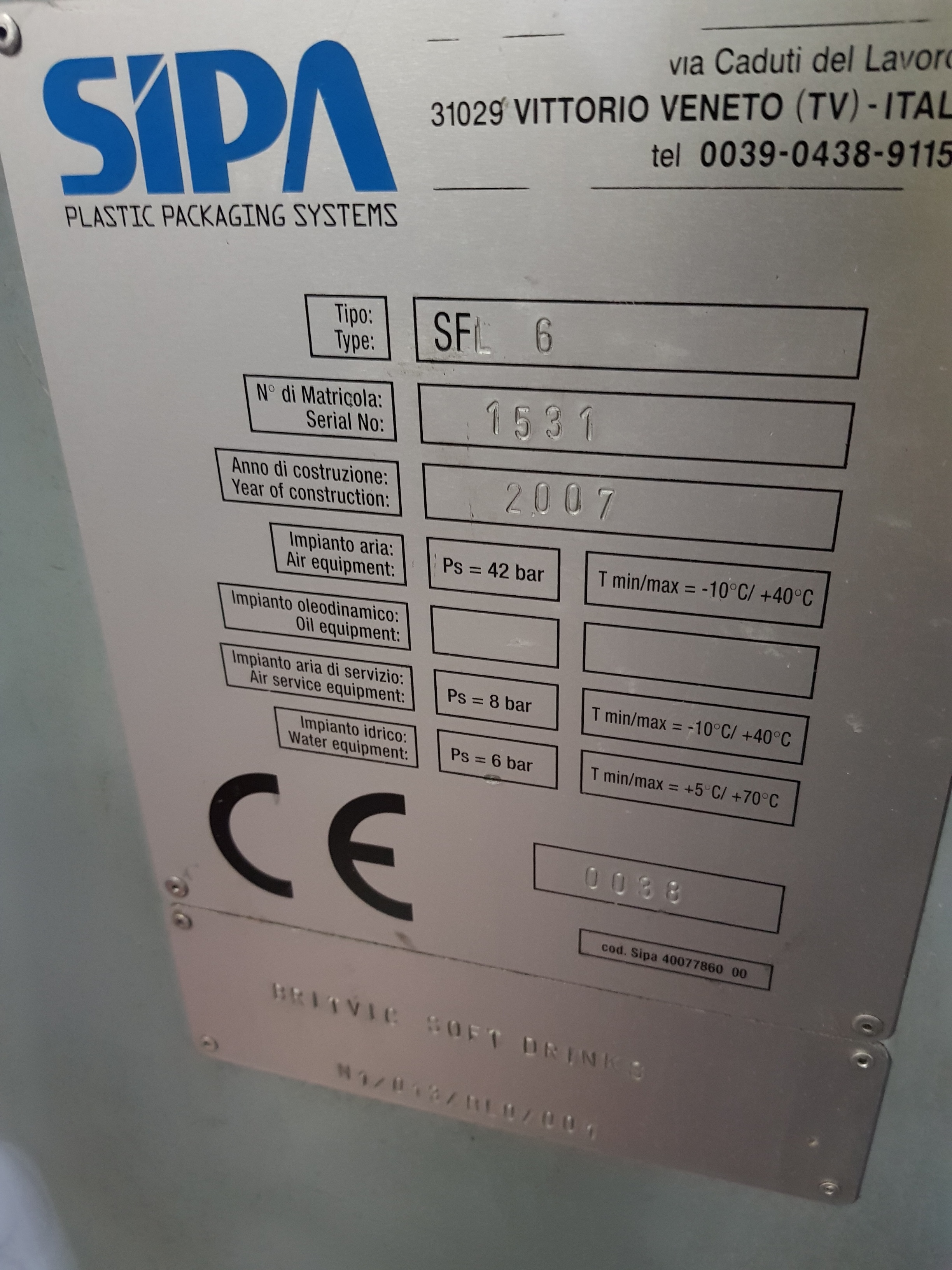 SIPA SFL6 PET Linear Stretch Blow Moulder
