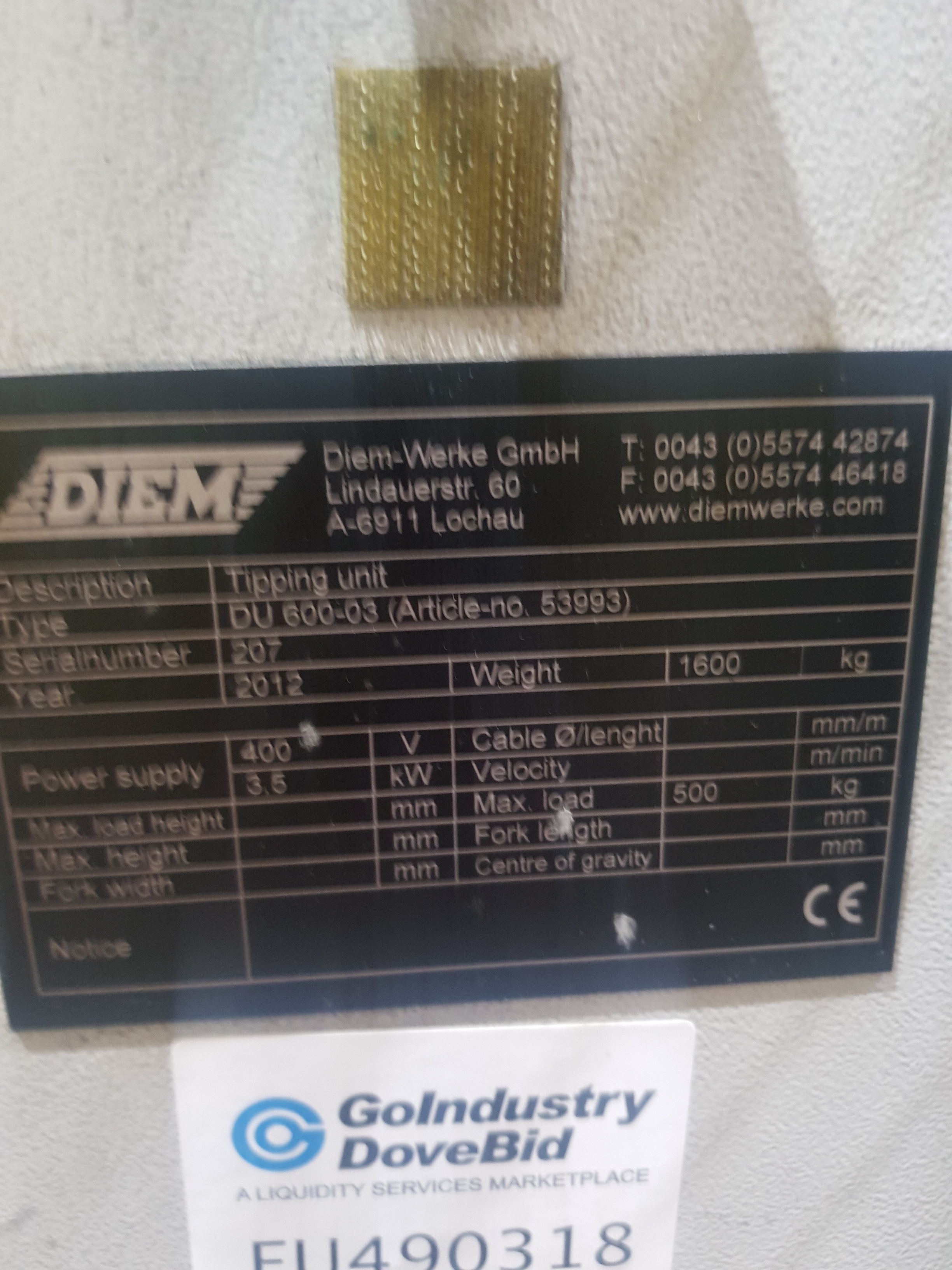 Diem DU600-03 Tipping Unit