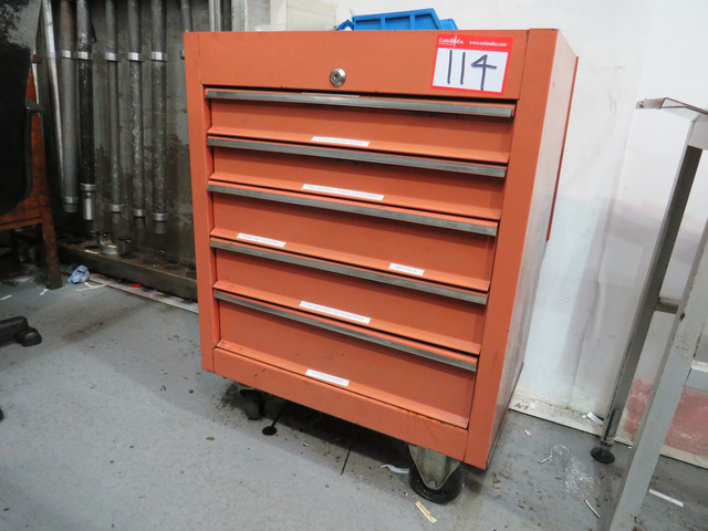 Mobile Trolley with 5-Drawers & Qty of Machine Spares