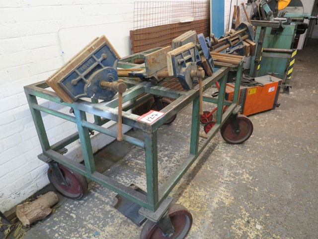 Mobile Trolley 1.4m x 840mm with (5) Woodworking Vices