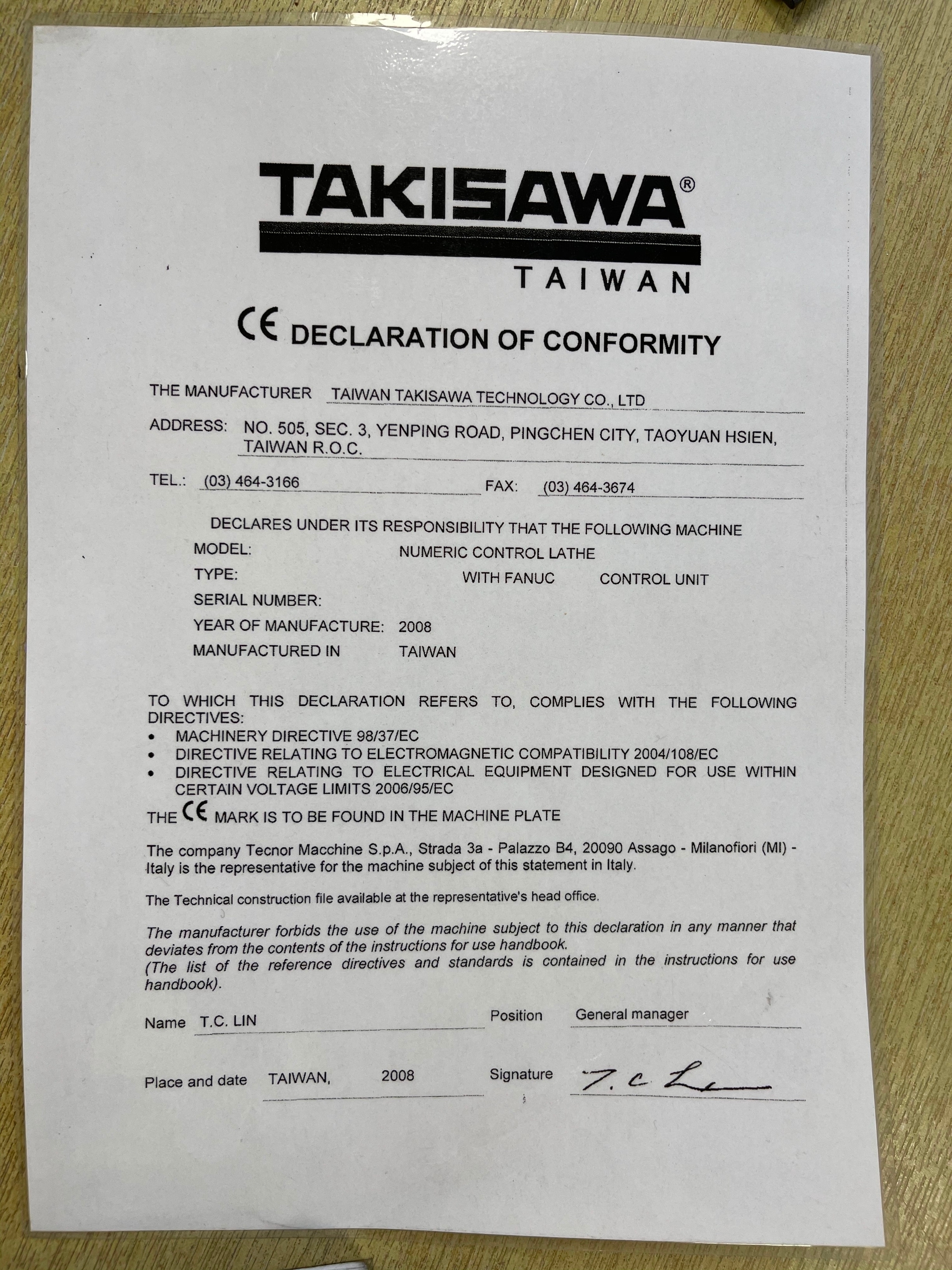 Taiwan Takisawa EX122 CNC Slant Bed Lathe (2008)