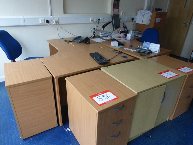 (2) Wood Veneered Desks, (4) Wood Veneered Side Filers, Wood Veneered Filing Cabinet