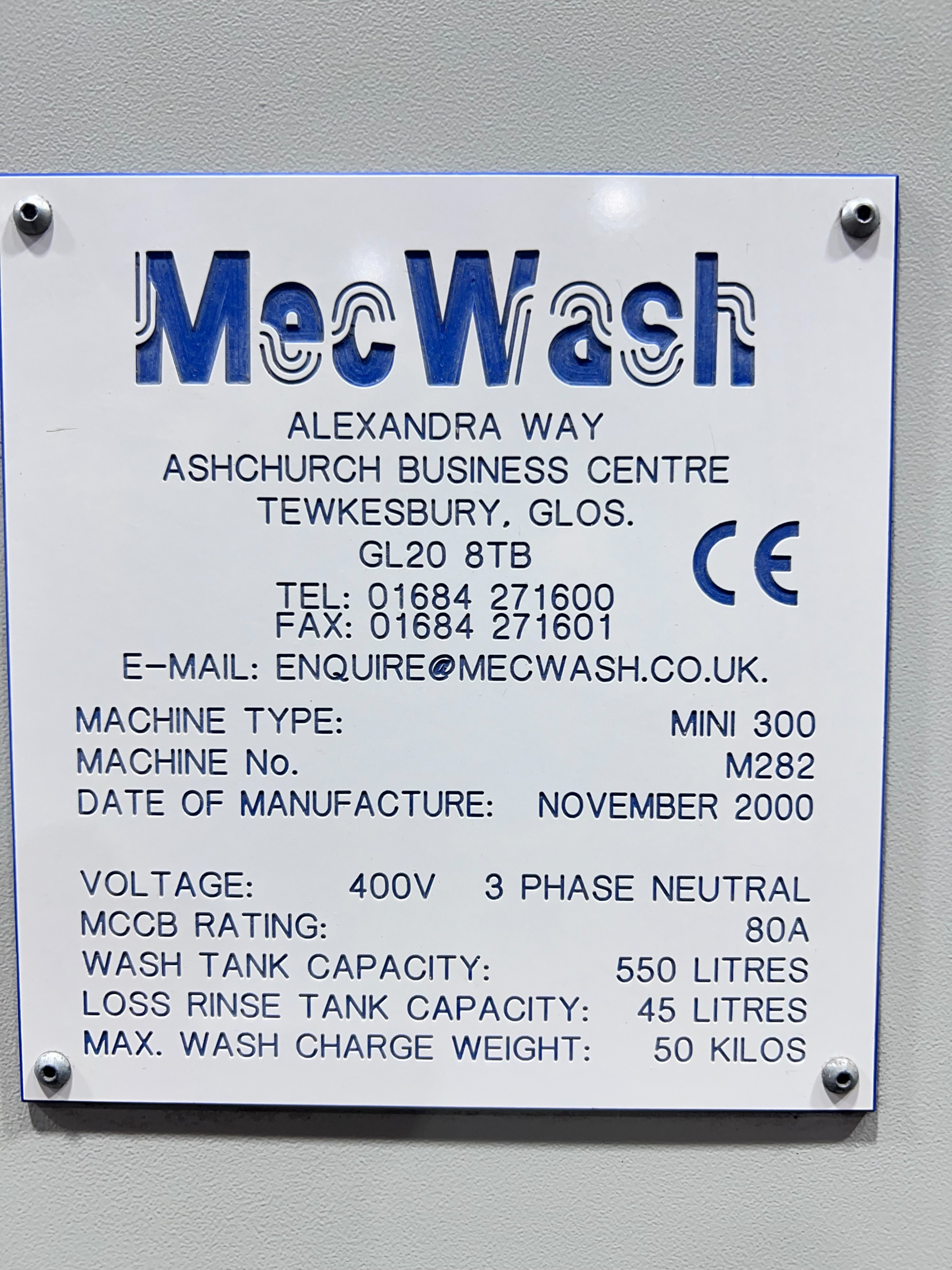 Mecwash Mini 300 Parts Wash Machine (11/2000)