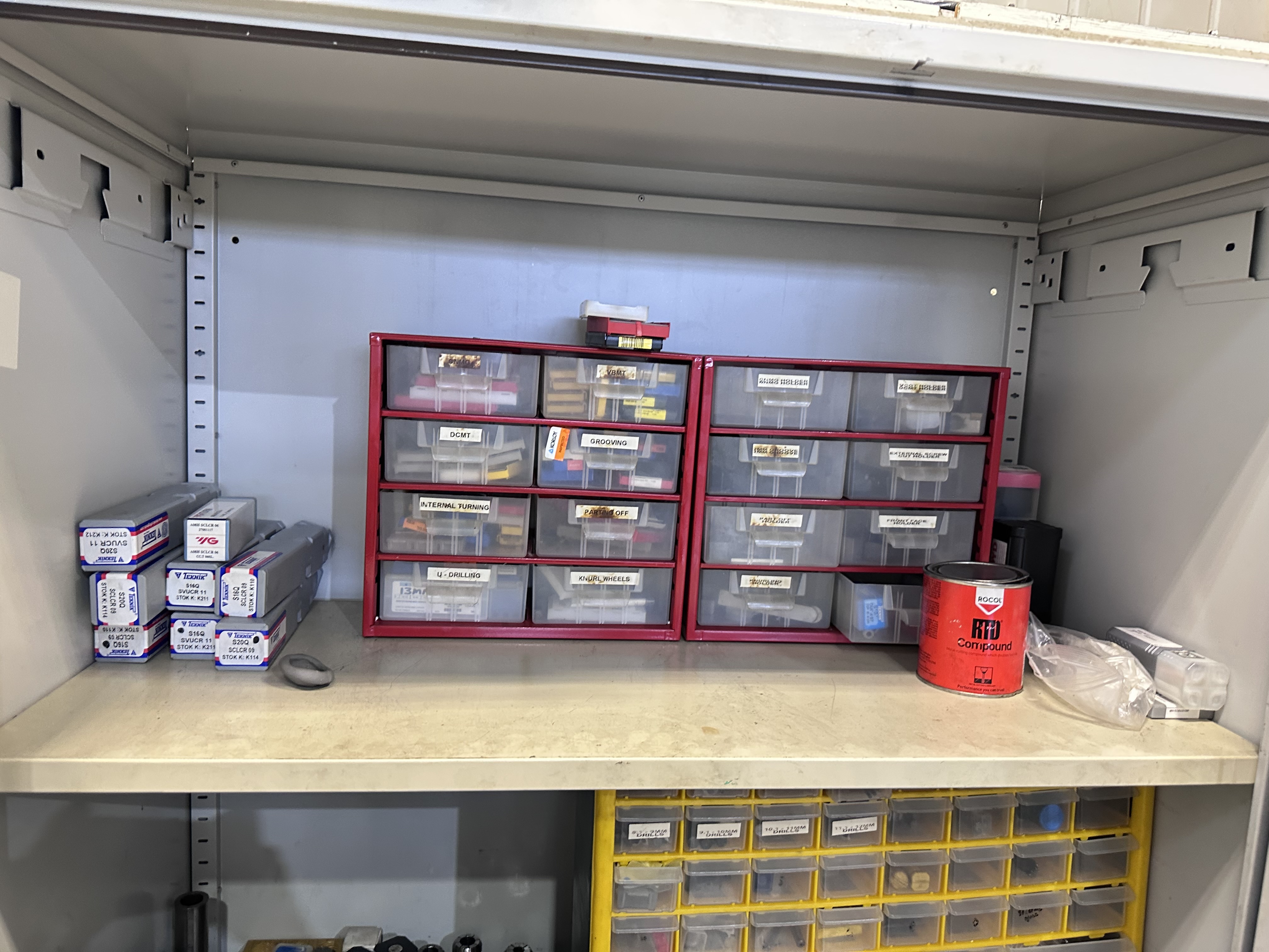 2 Door Cabinet with Various Tools Used on Haas ST20 SSY Lathe