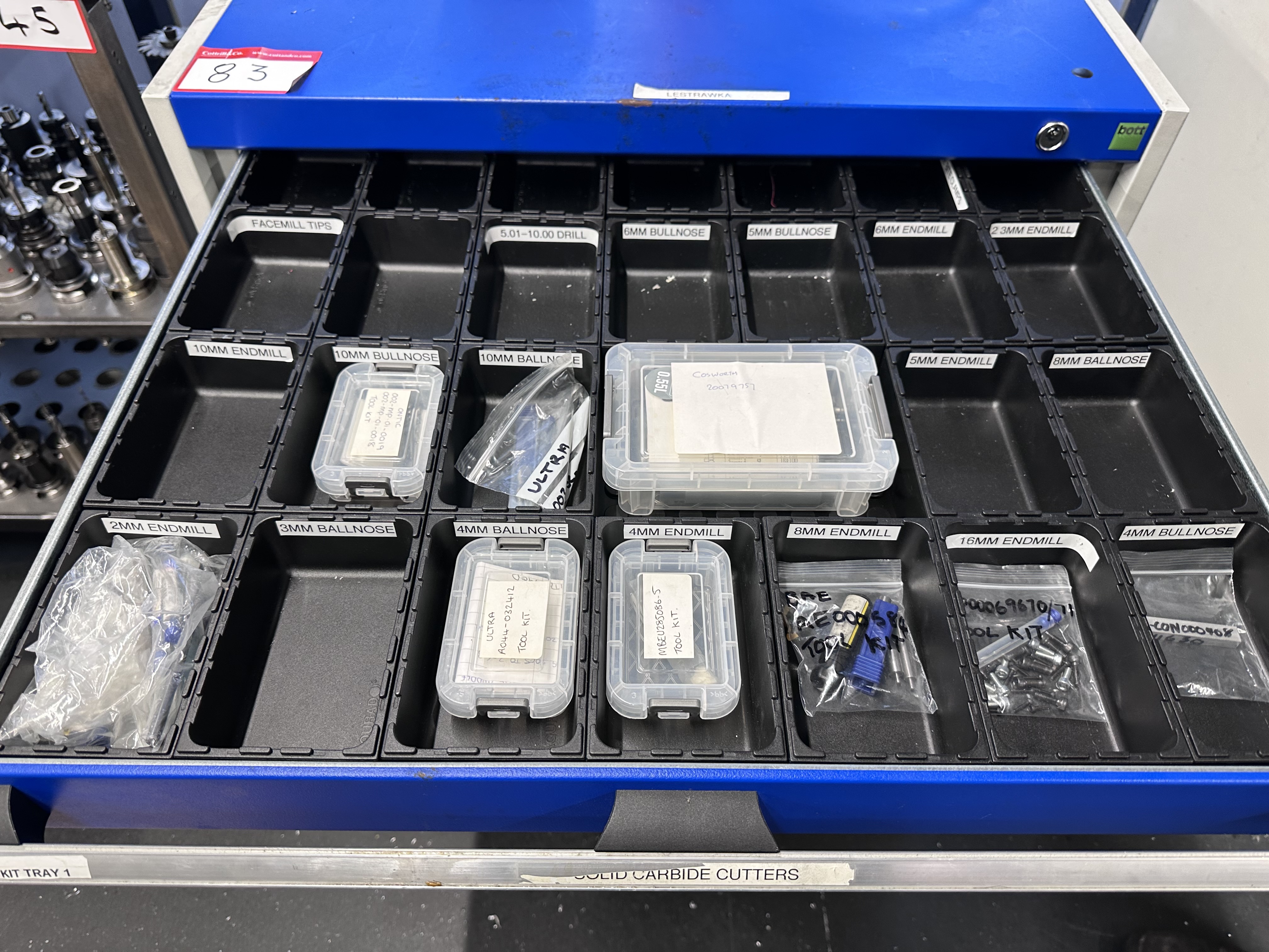 Bott 8 Drawer Tooling Cabinet, Including Various Cutters