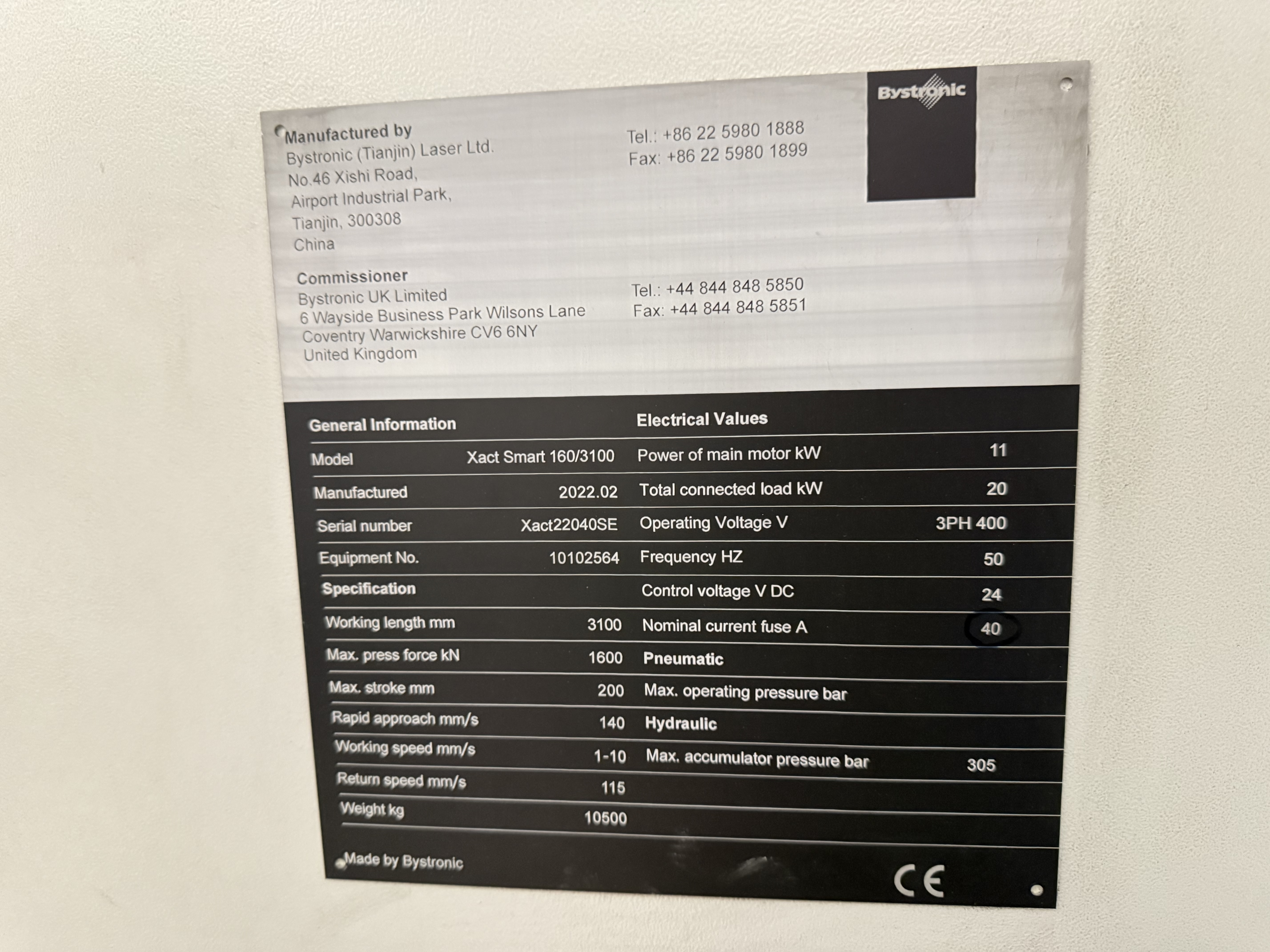 Bystronic XACT Smart 160/3100 Hydraulic Press Brake (2022)