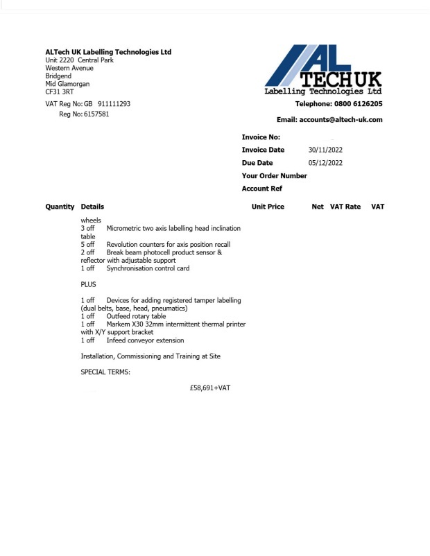 AL Tech Alline Drinks Labelling System (2022)