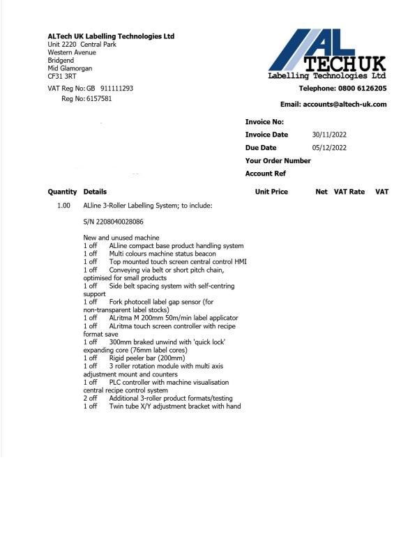AL Tech Alline Drinks Labelling System (2022)