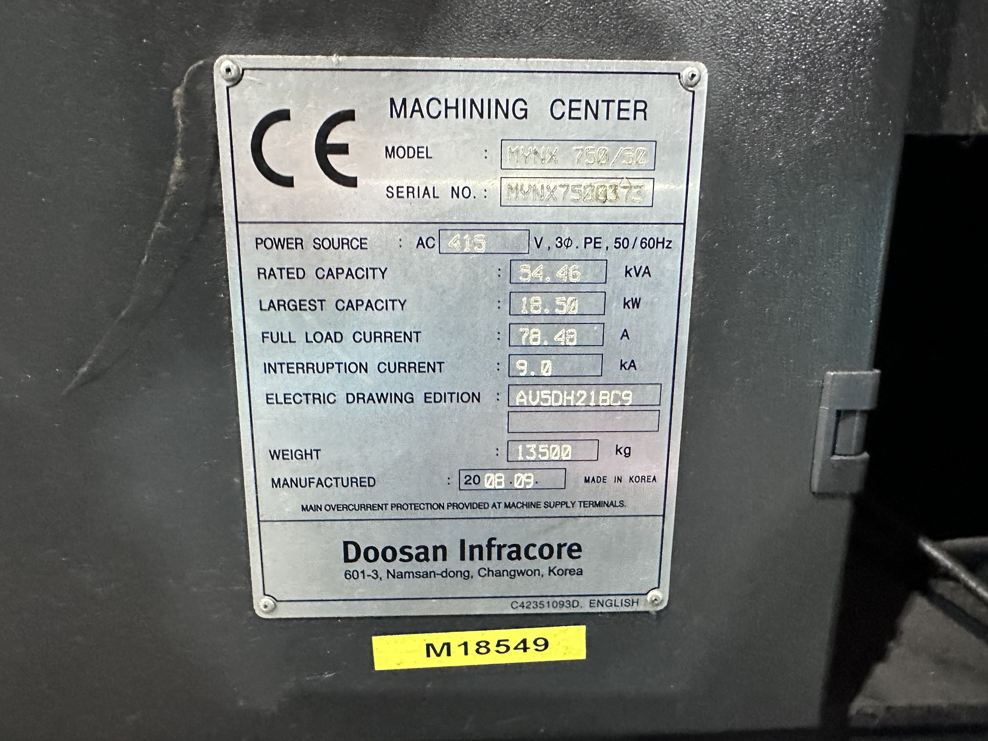 Doosan Mynx 750/50 4 Axis Vertical Machining Centre (2009)