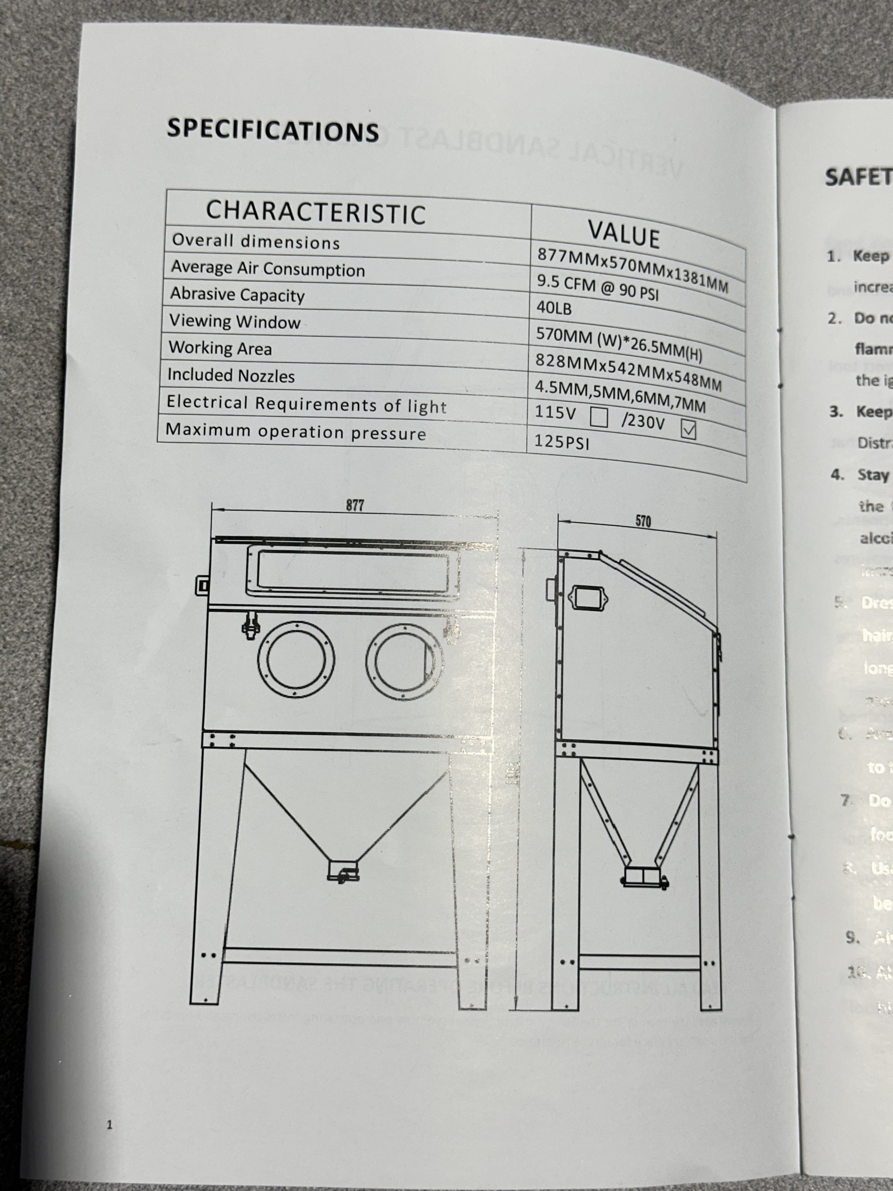 Mattis SBC220BF Sand Blaster Cabinet