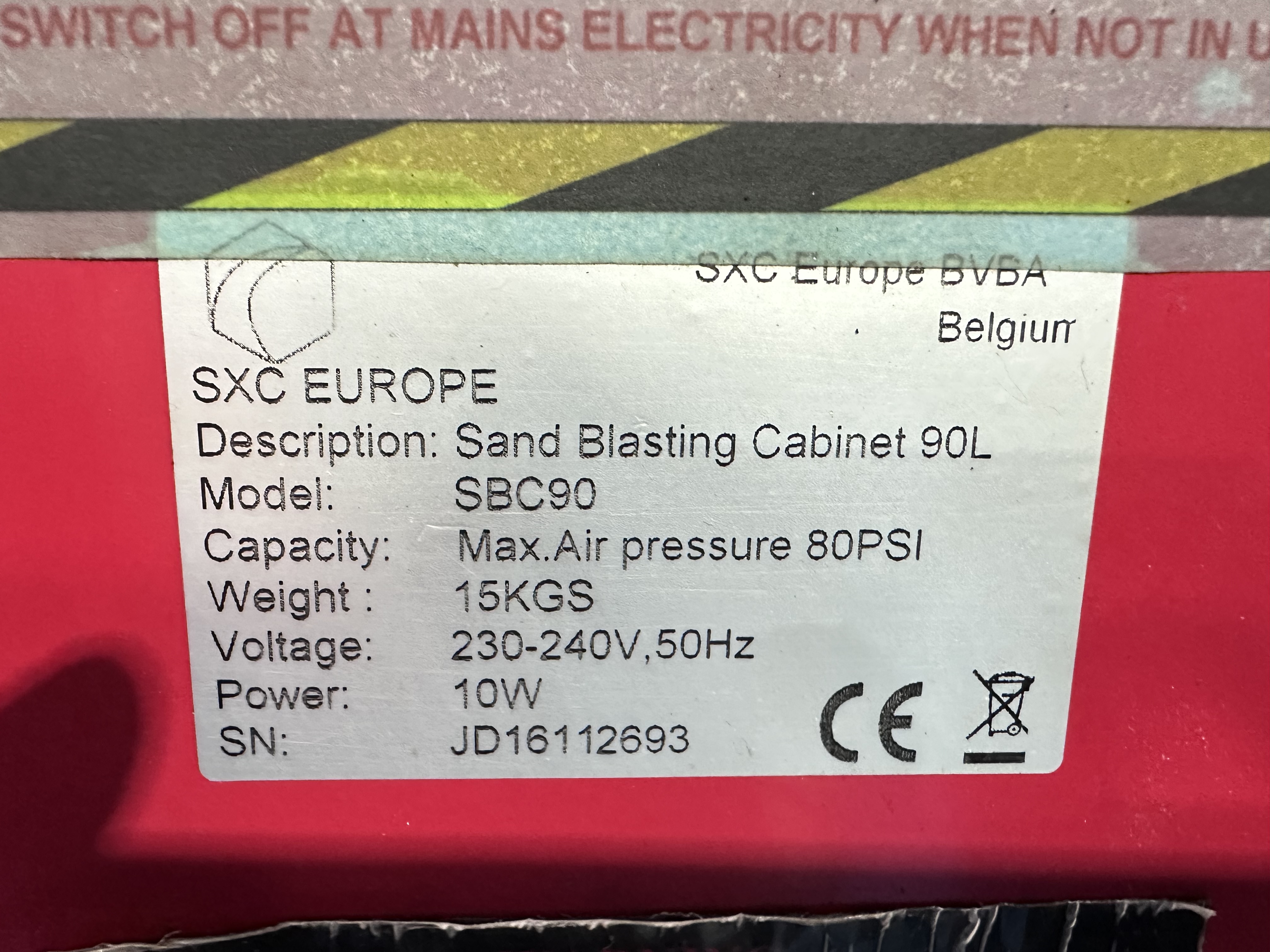 SXC Europe SBC90 Sand Blasting Cabinet Cap 90L