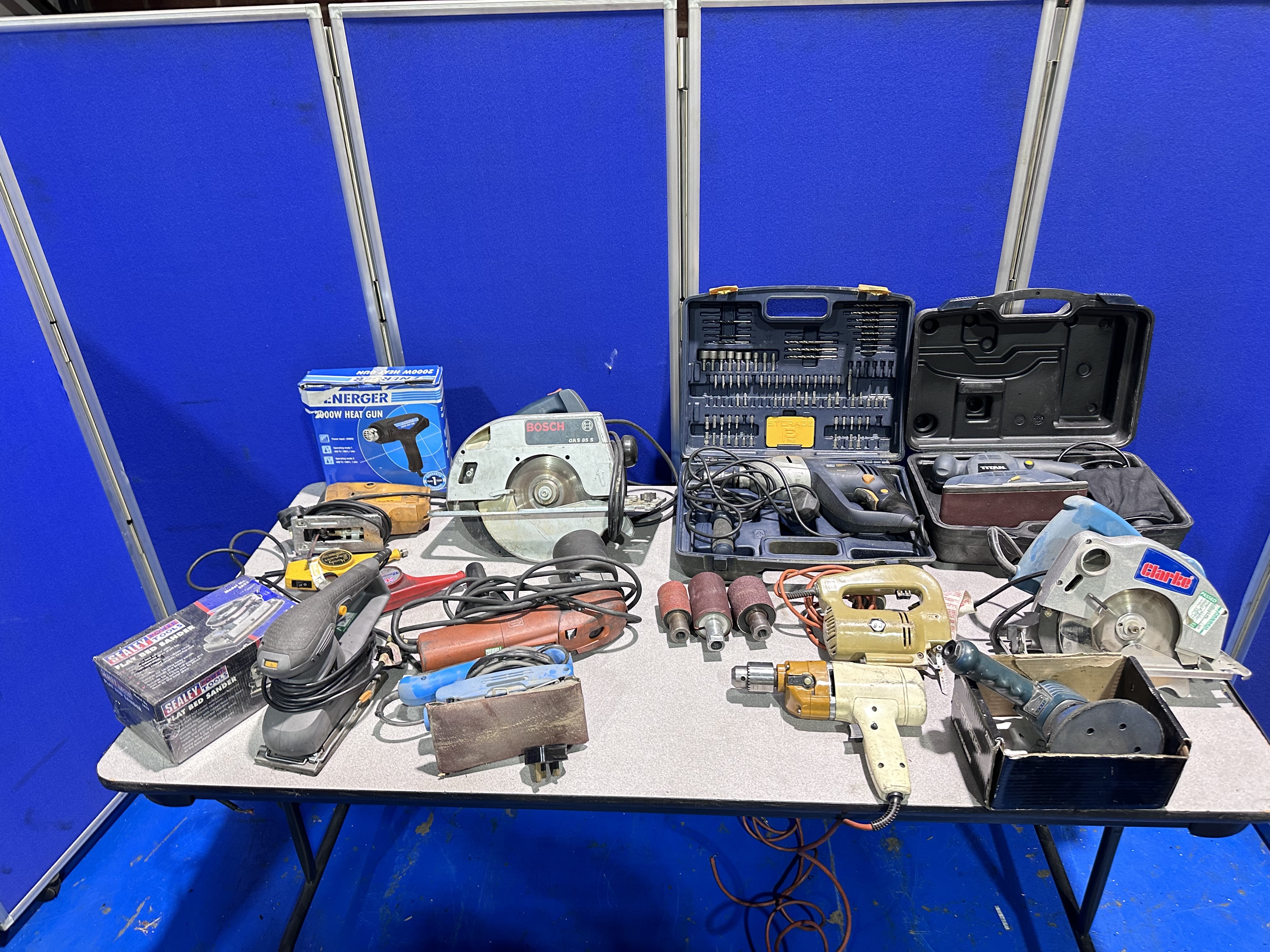 Various Electrical Power Tools to Include Circular Saws, Jig Saw, Drill, Sanders & Heat Gun