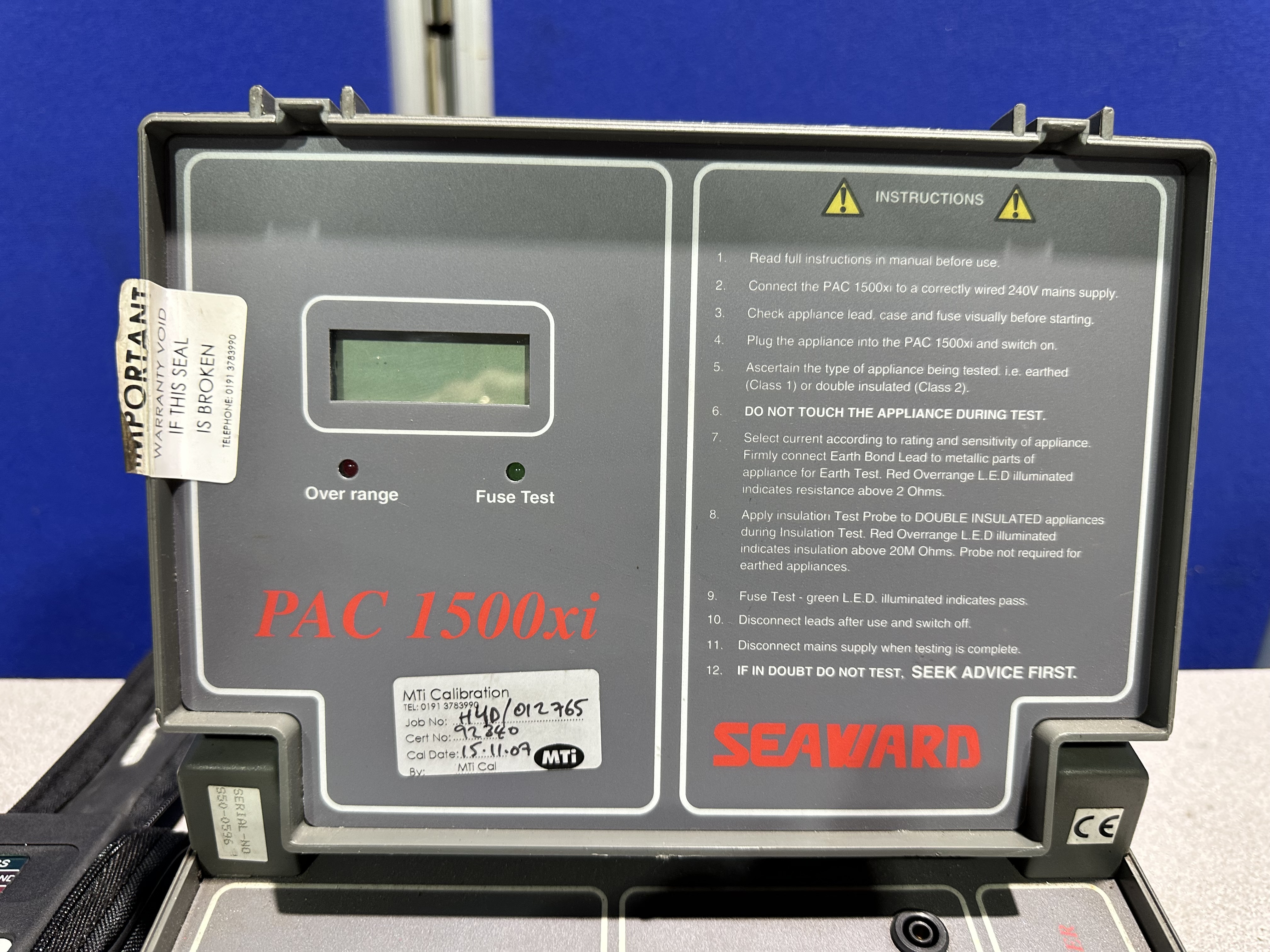 Seaward Portable Appliance Check, 1 x PAC 1500Xi, (1) x PAC 500
