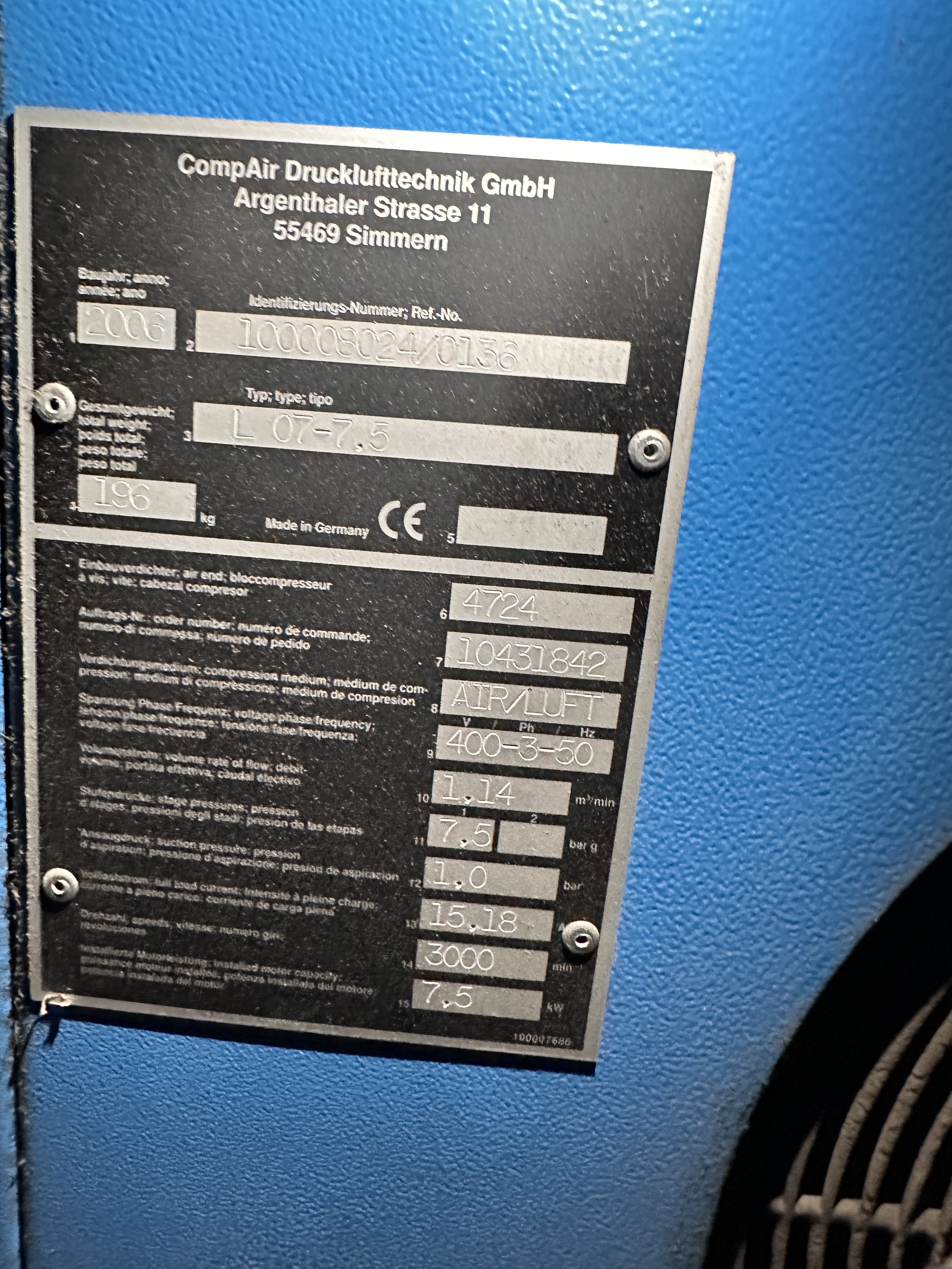 CompAir L07 - 7.5 Rotary Screw