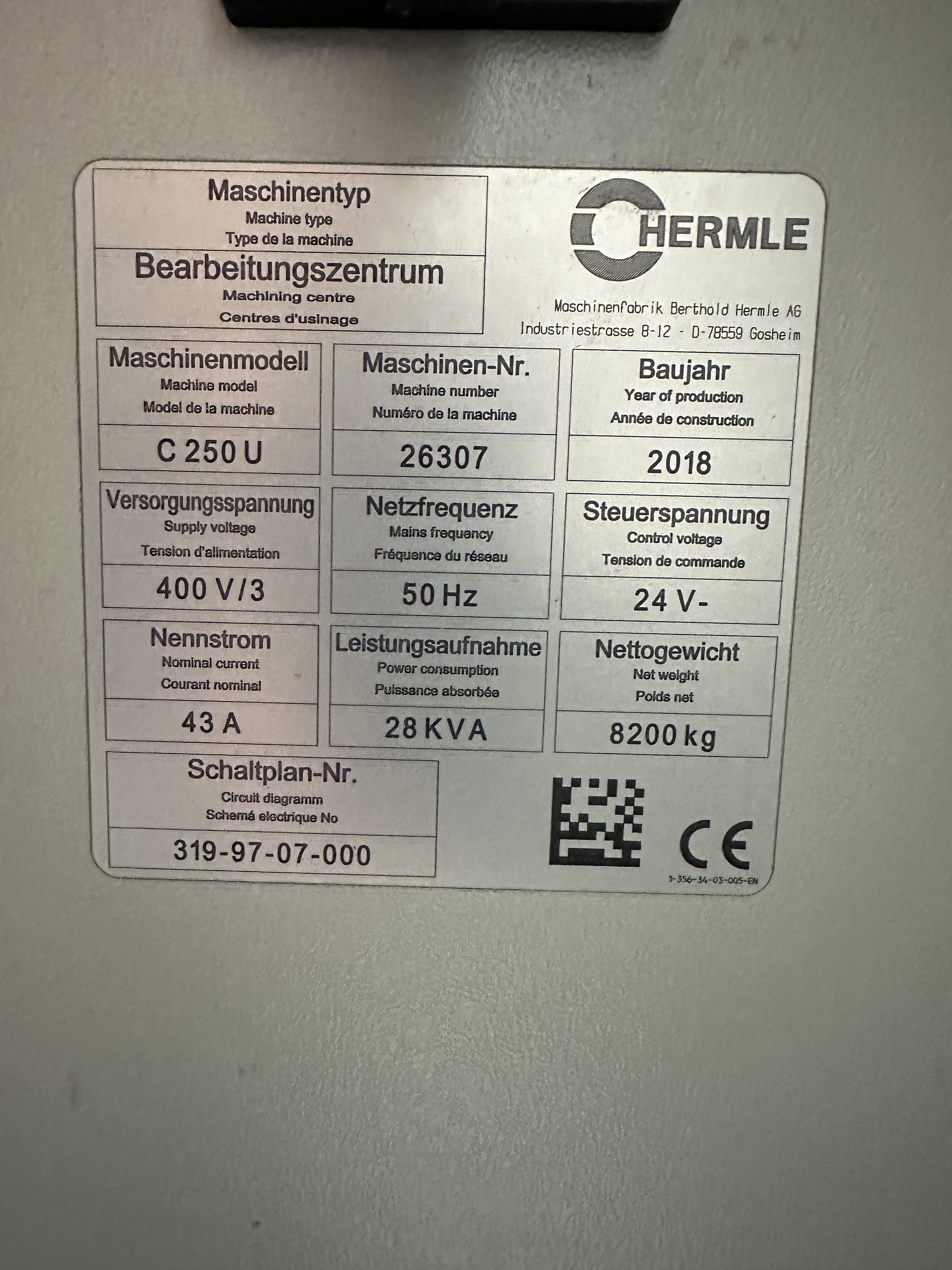 Hermle C250U 5 Axis Machining Centre. (2018)