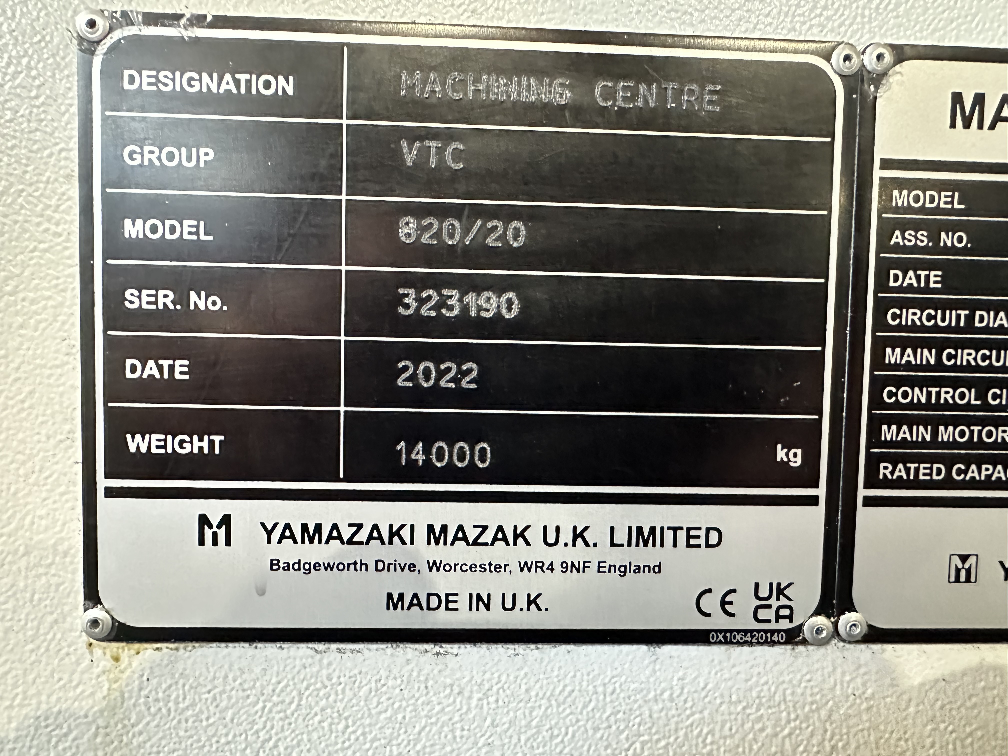 Mazak VTC 820/20 CNC Vertical Machining Centre. (2022)