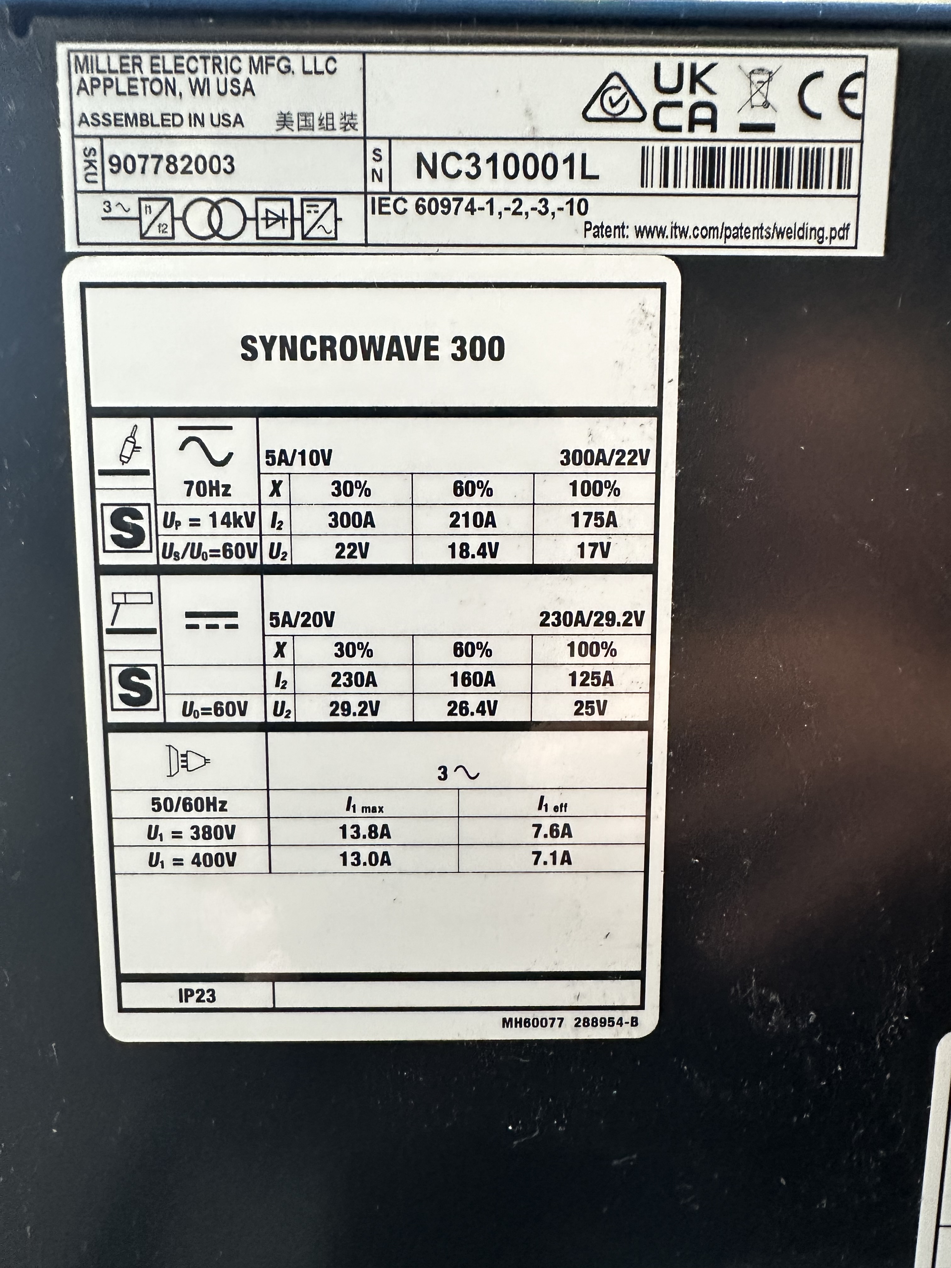 Millar Syncrowave 300 Tig Welder