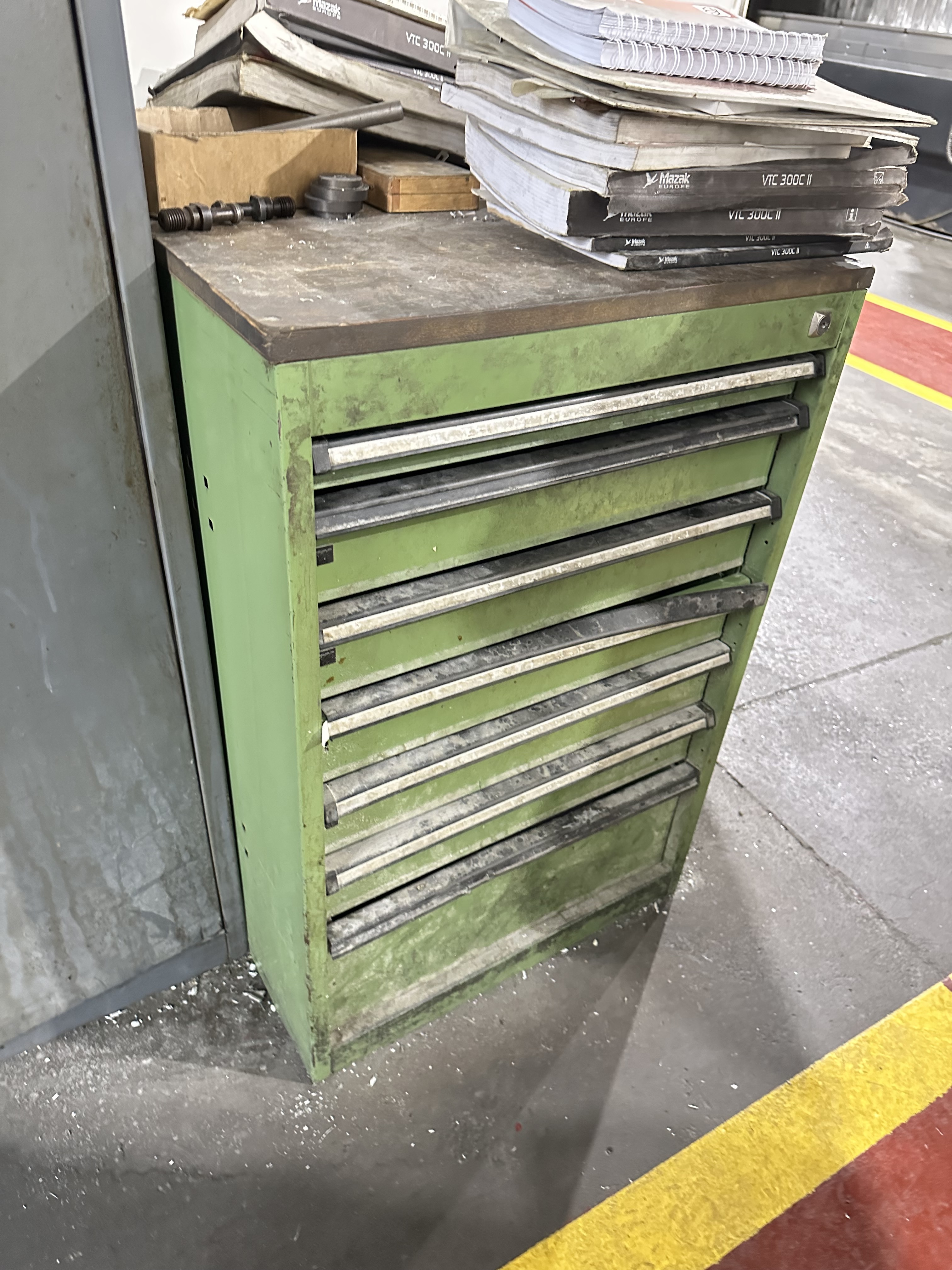 Various ER Collets, Drills & Cutters in 2 Door Cabinet Includes 6 Drawer Tool Cabinet