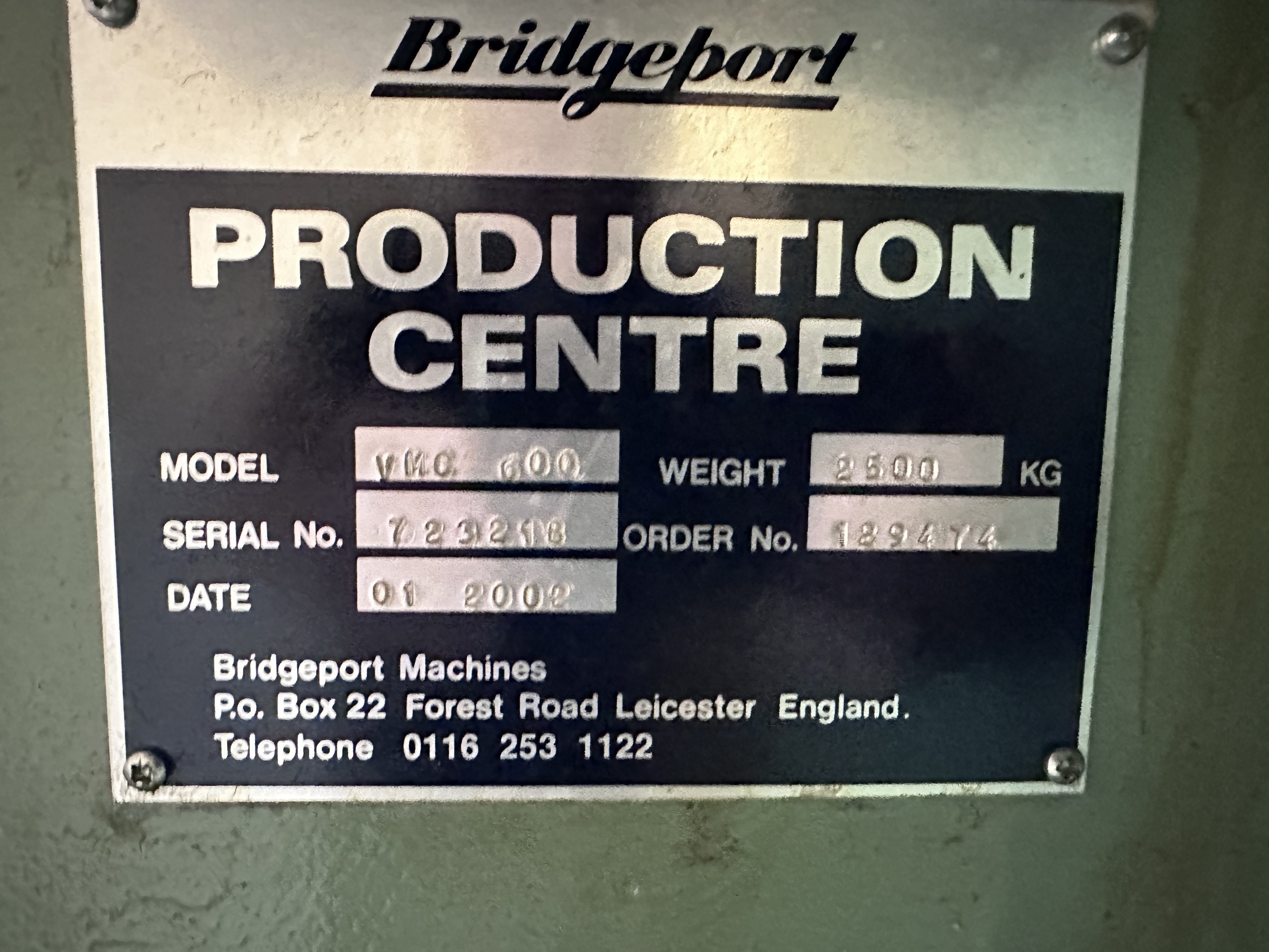 Bridgeport VMC 600 XP Vertical Machining Centre (2002)