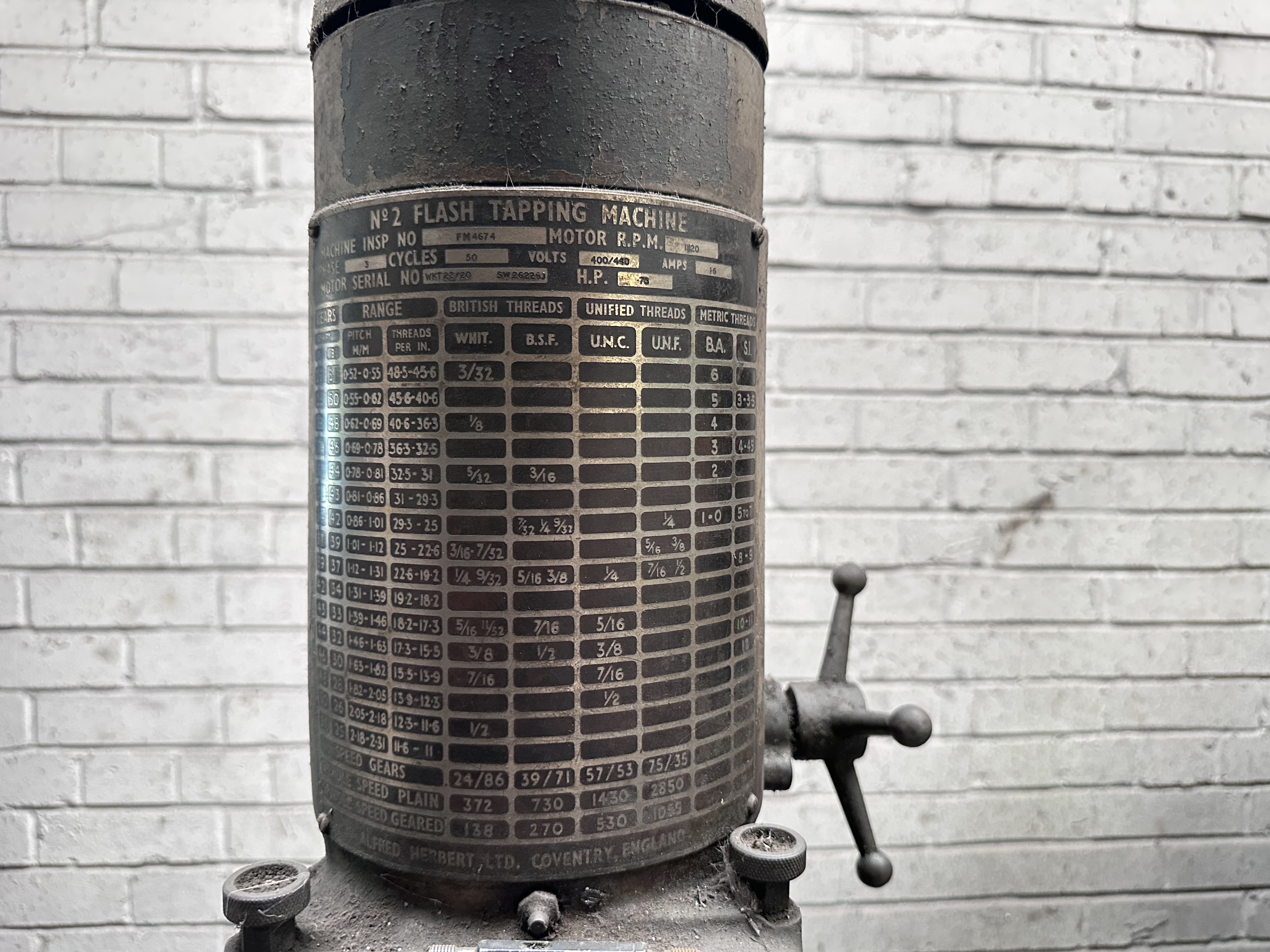Herbert No. 2 Flash Tapping Machine. S/No. FM 4674
