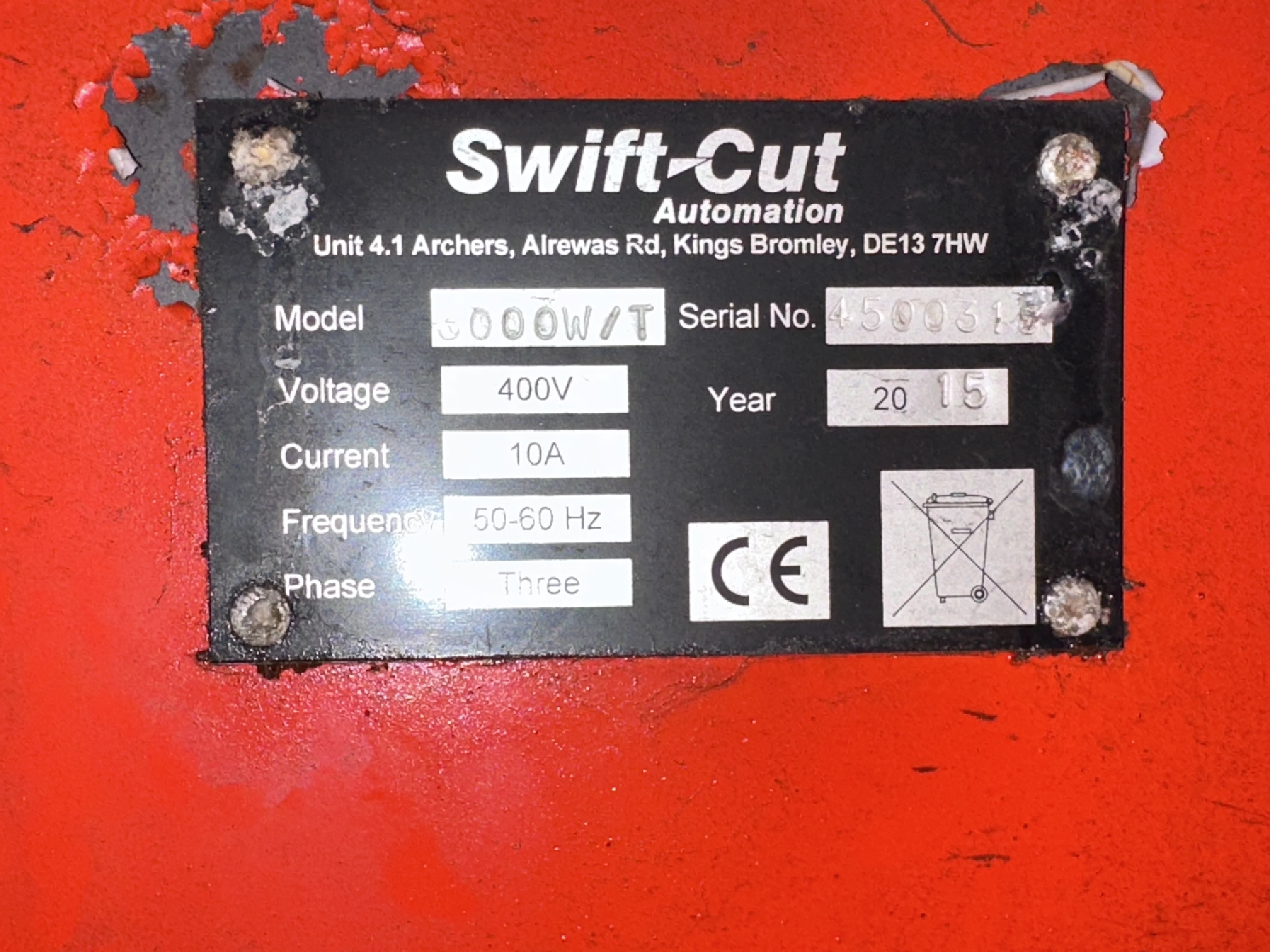 Swift Cut 3000 W/T Plasma Cutting Machine (2015)