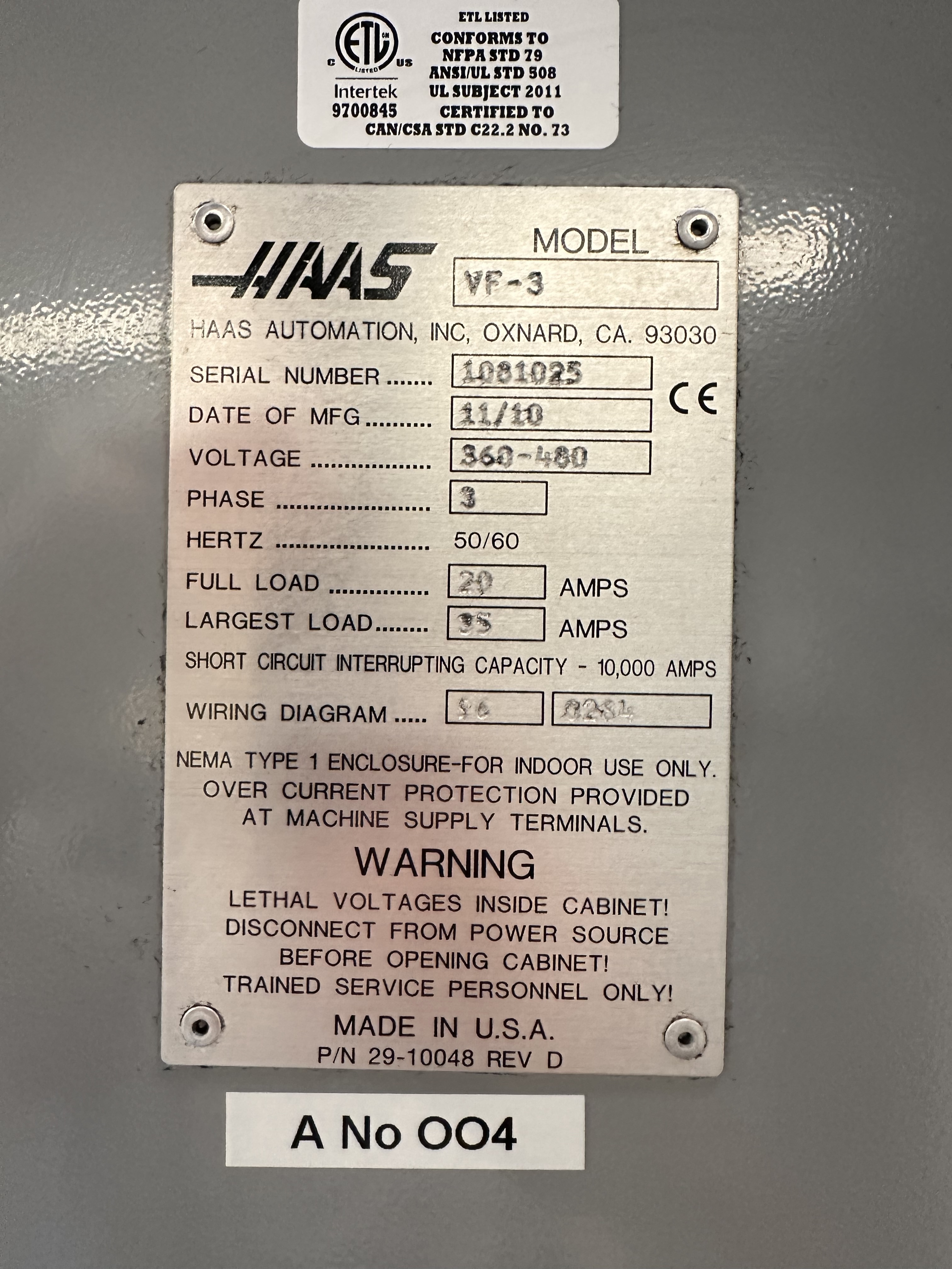 Haas VF3 CNC Vertical Machining Centre with Haas Control. (11/2010)
