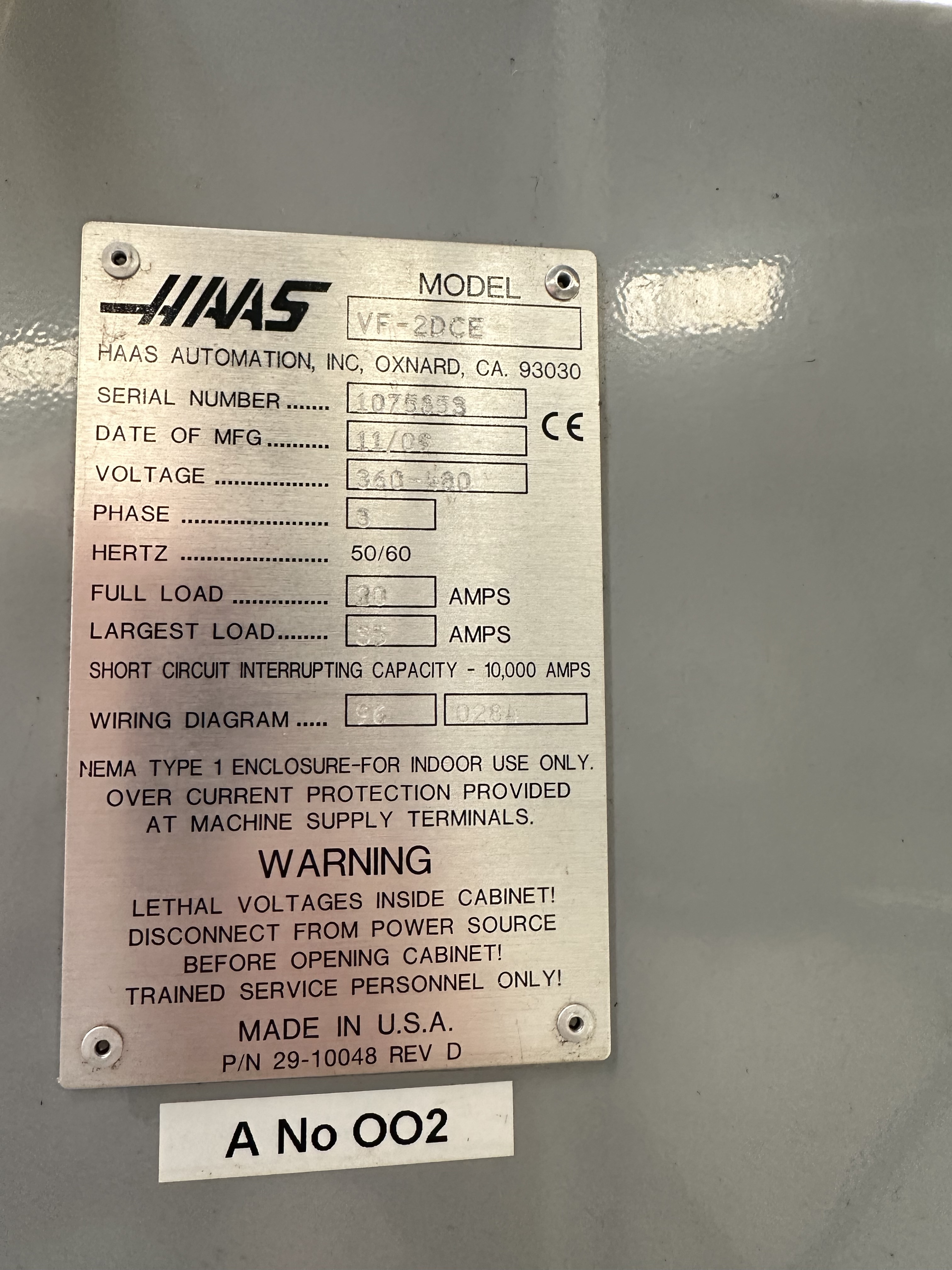Haas VF-2CDE CNC Vertical Machining Centre with Haas CNC Control. (11/2009)