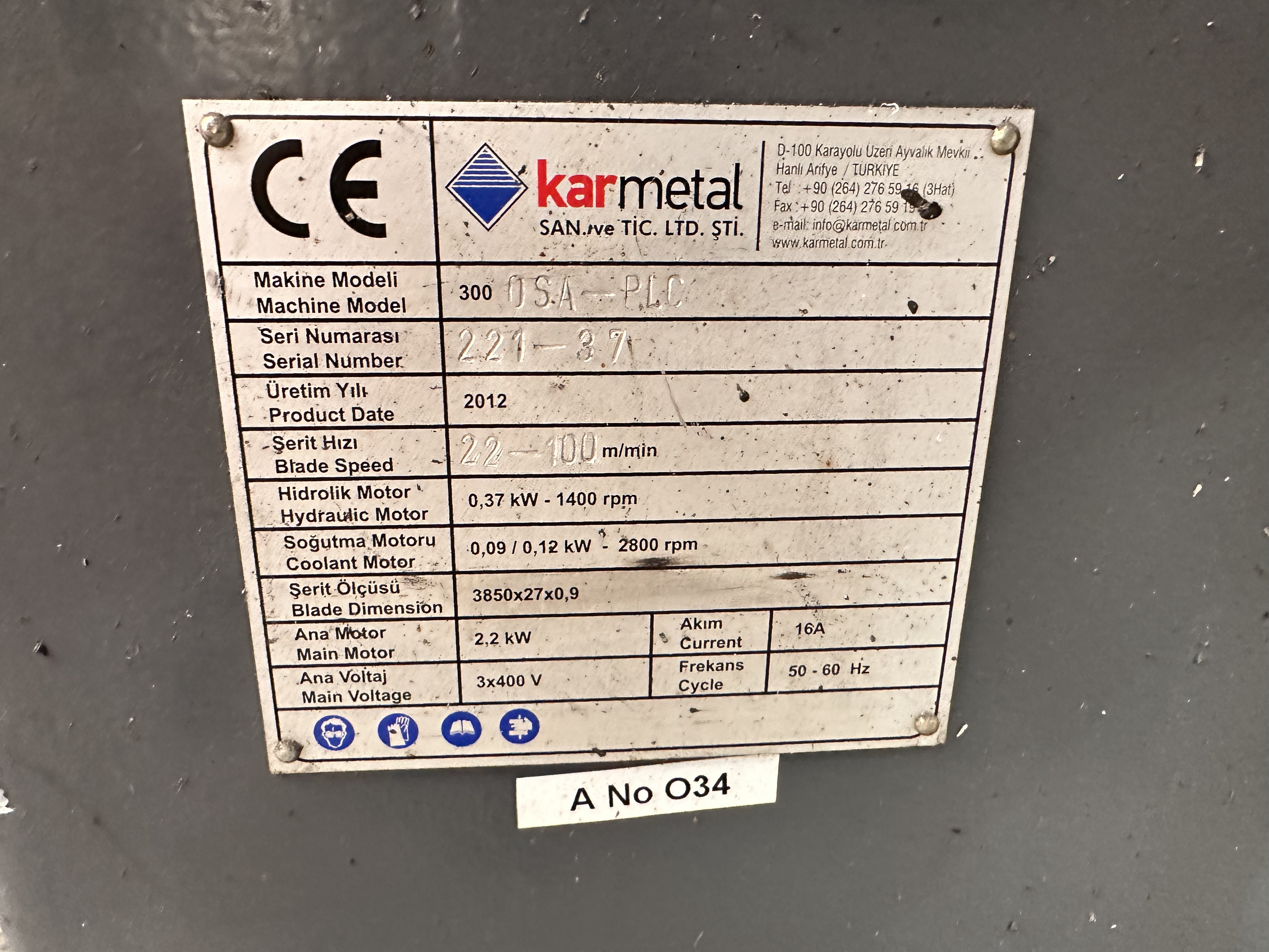 Karmetal Prosaw Pro300- RFA Fully Automatic Horizontal Bandsaw (2012)