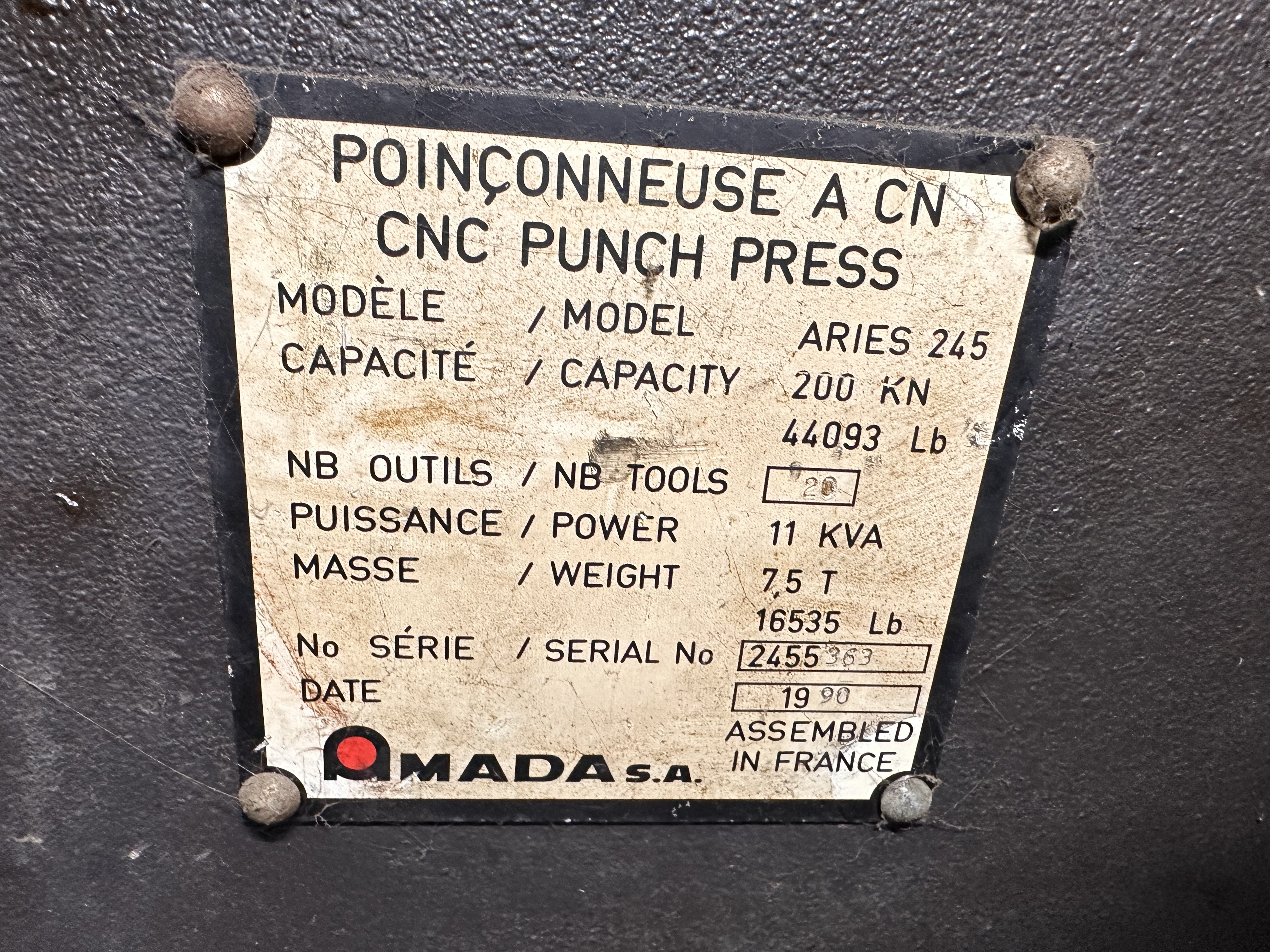 Amada Aries 245 CNC Punch Press (1990) 