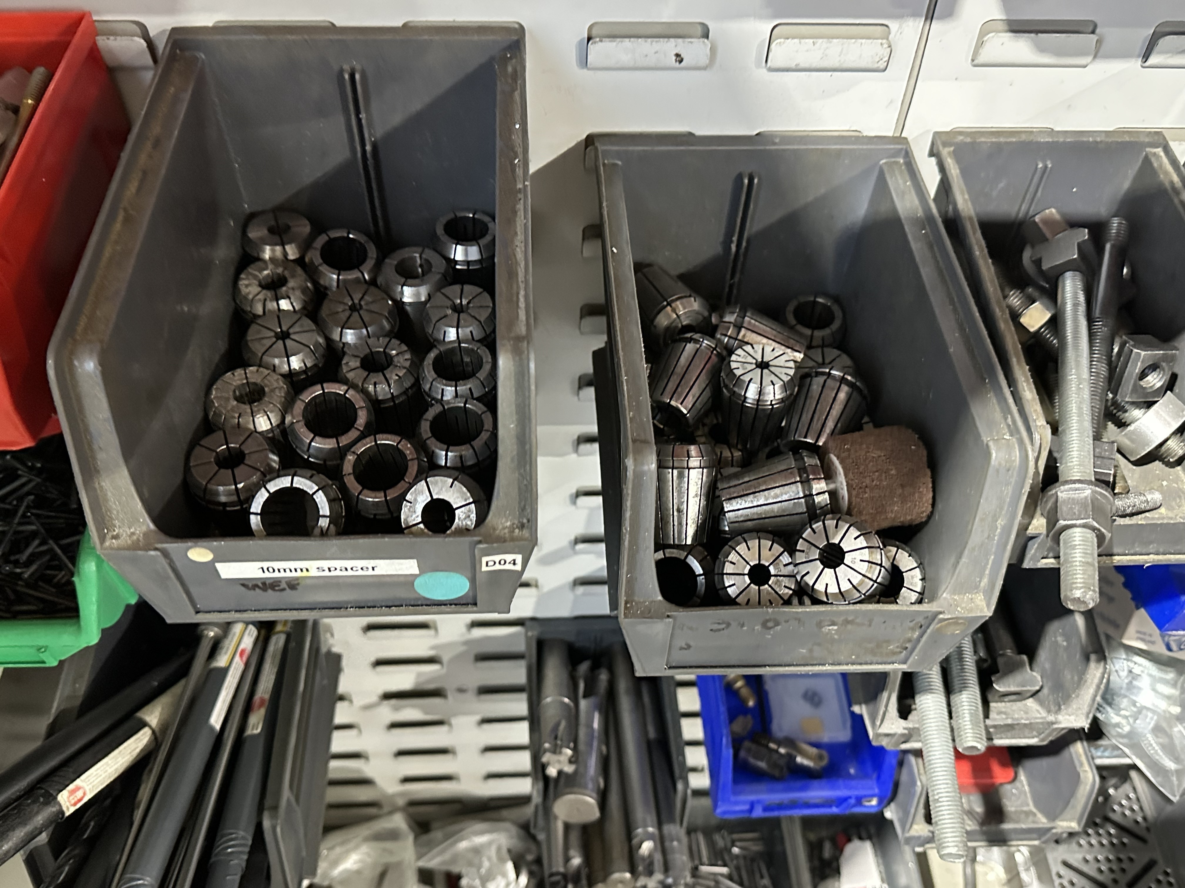 Various ER Collets, Drills & Cutters in 2 Door Cabinet