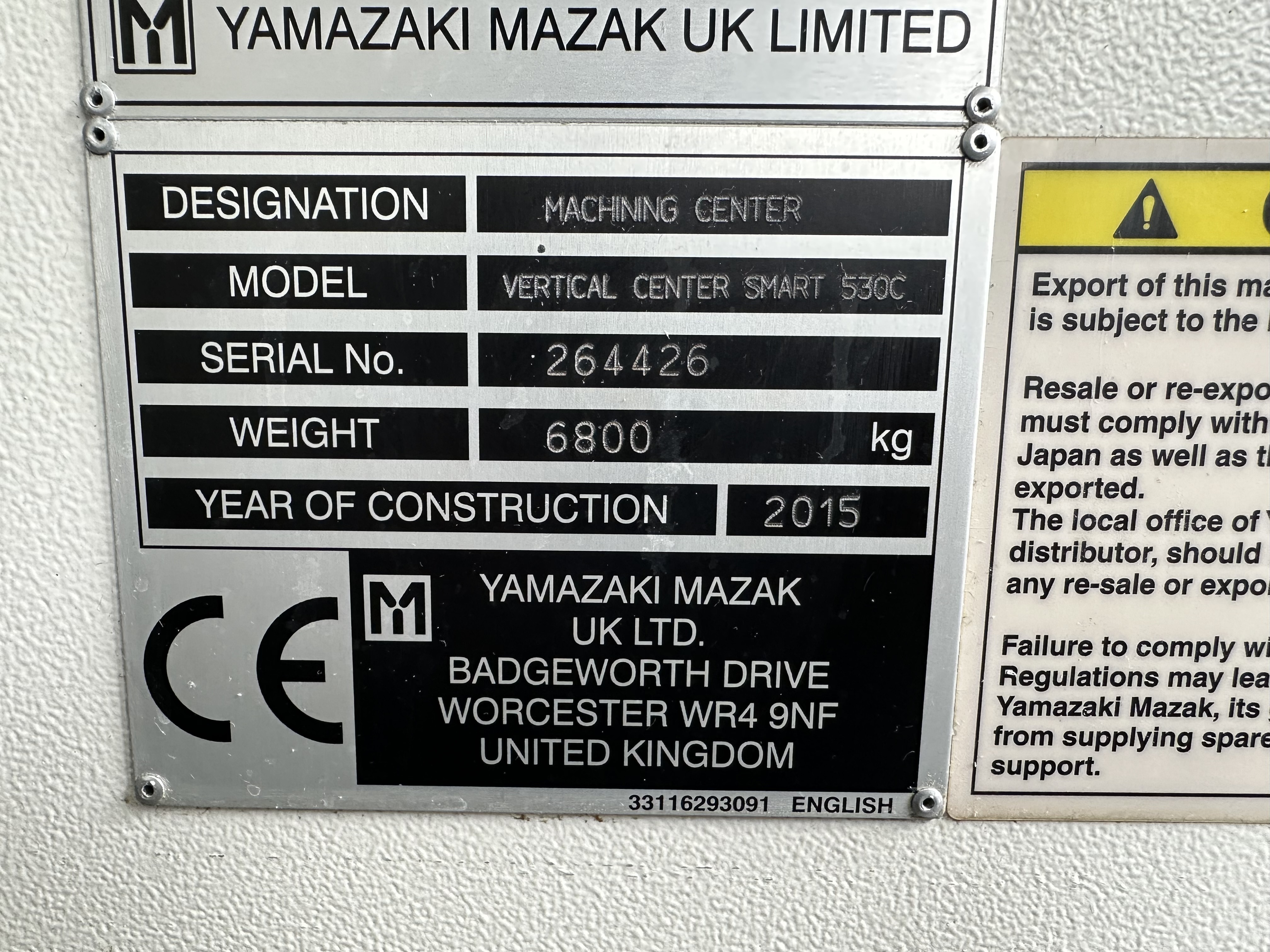 Mazak Vertical Centre Smart 530C CNC Vertical Machining Centre. (2015)