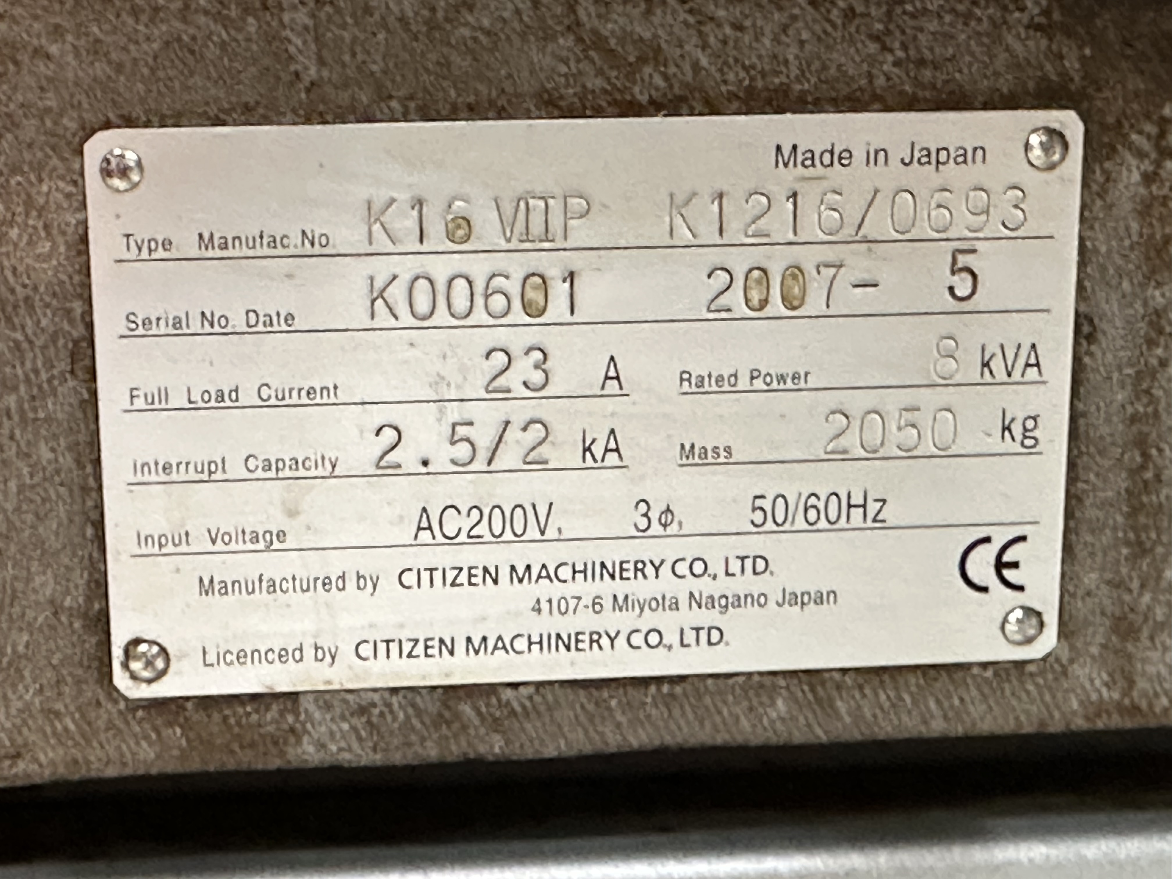Citizen Type K16 VIIP CNC Sliding Head Lathe with Cincom Fanuc Series 31i - Model A CNC Control (2007)