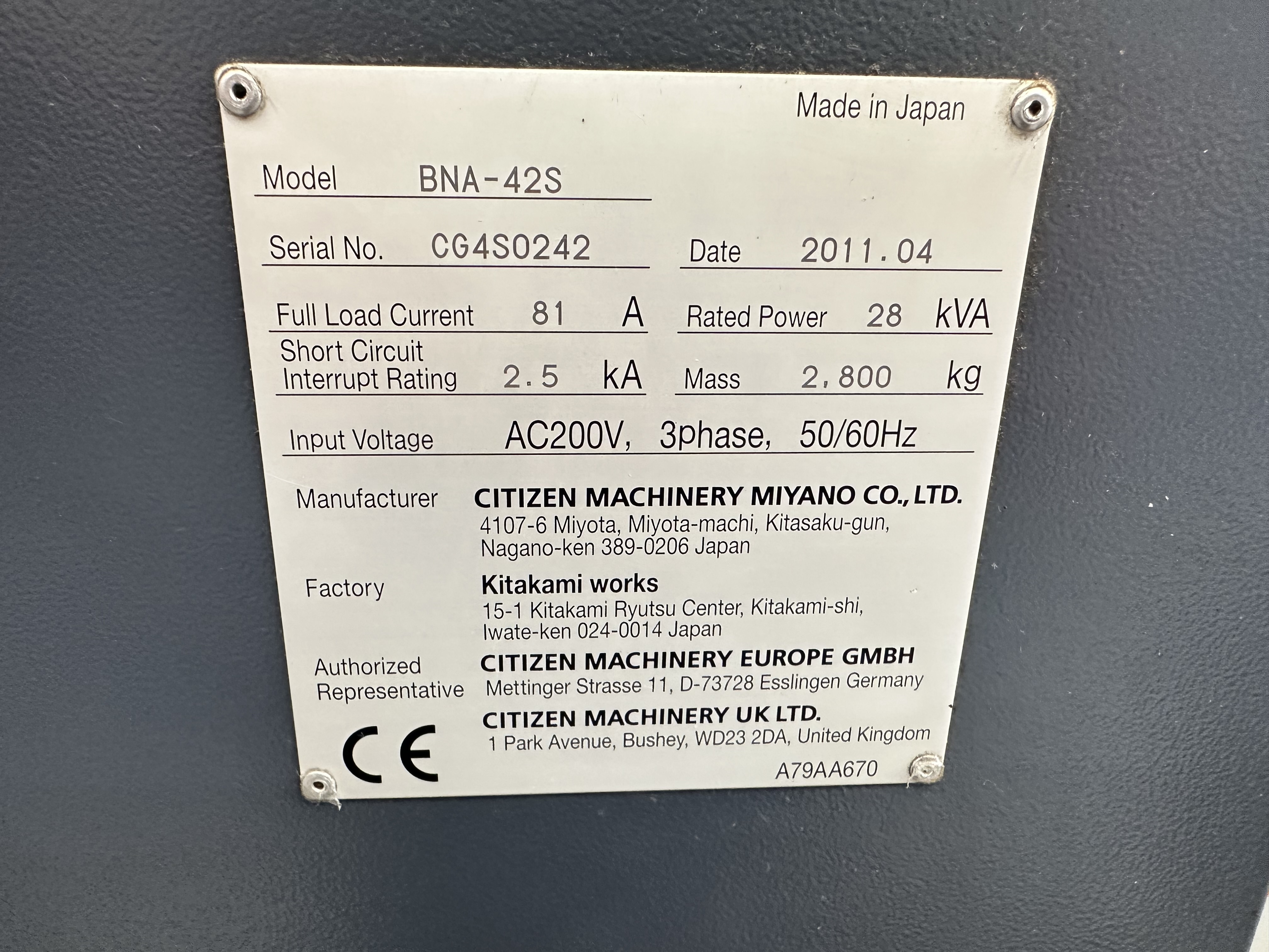 Miyano BNA-42S 5 Axis Fixed Headstock Lathe with Fanuc Oi-TD CNC Control (2011)