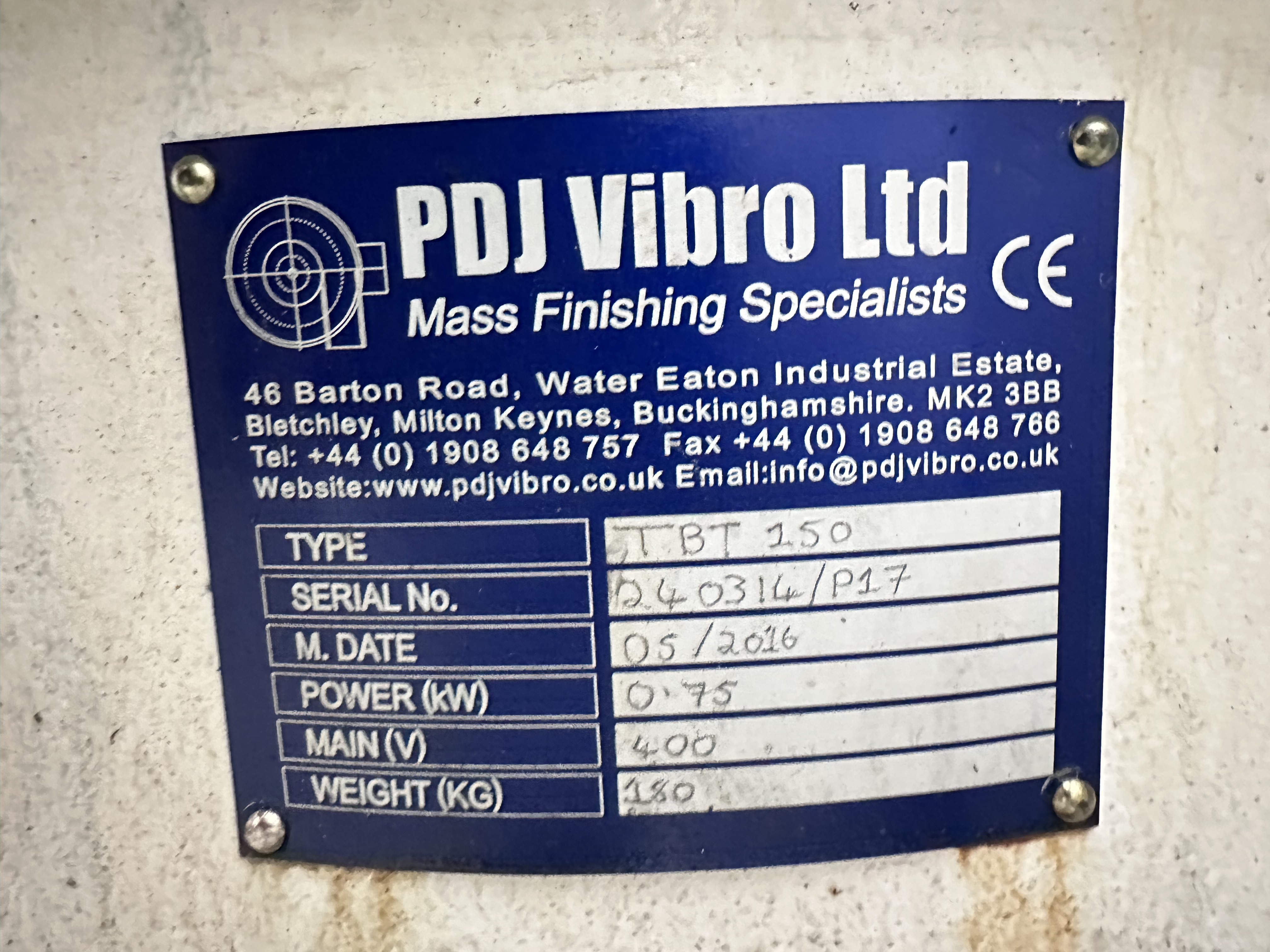 PDJ Vibro Parts Rumbler/Deburrer, 900mm Bowl, Model TBT-150