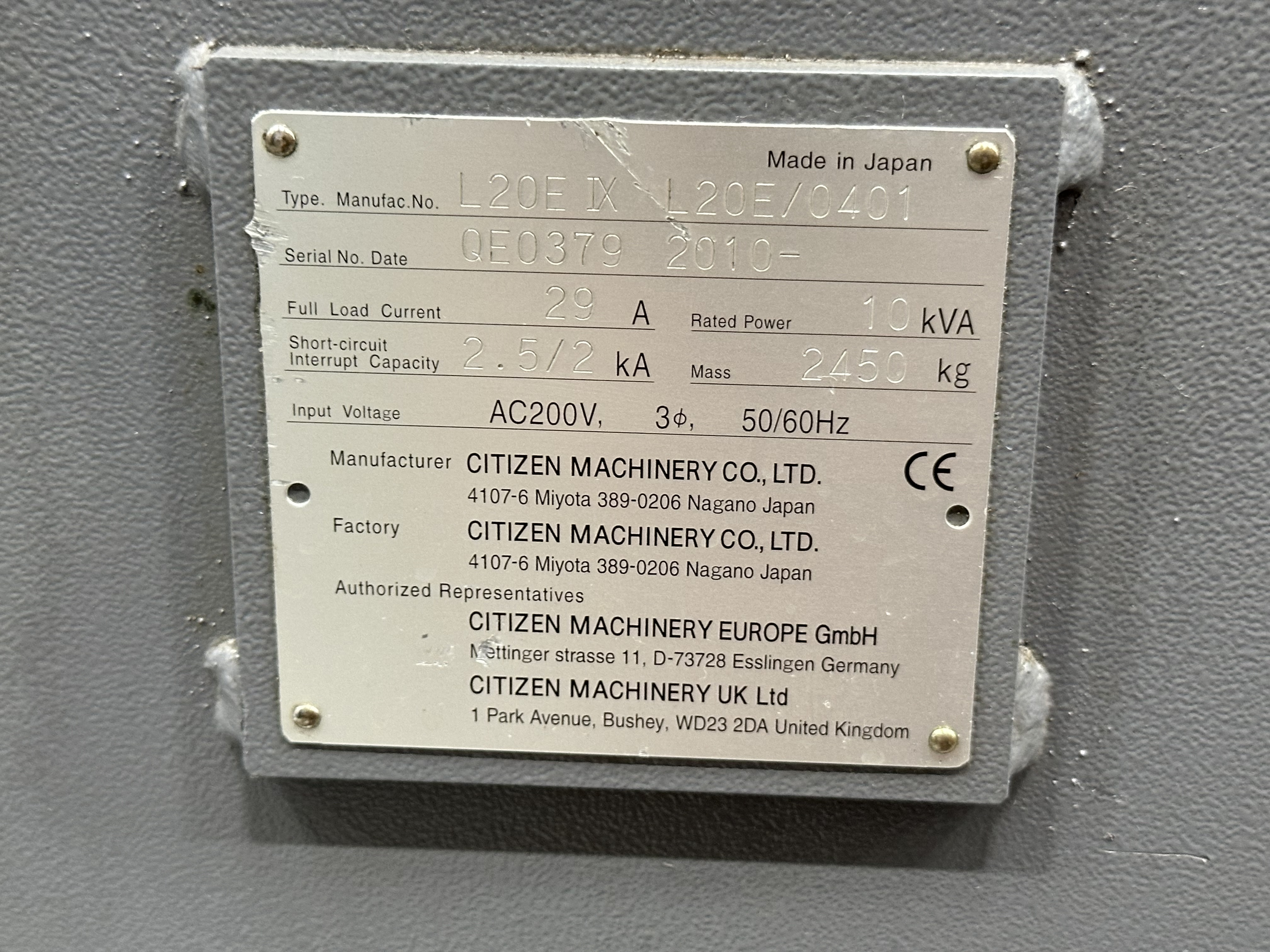 Citizen Cincom L20E-IX Sliding Head Lathe with Cincom M70LPC-V CNC Control (2010)