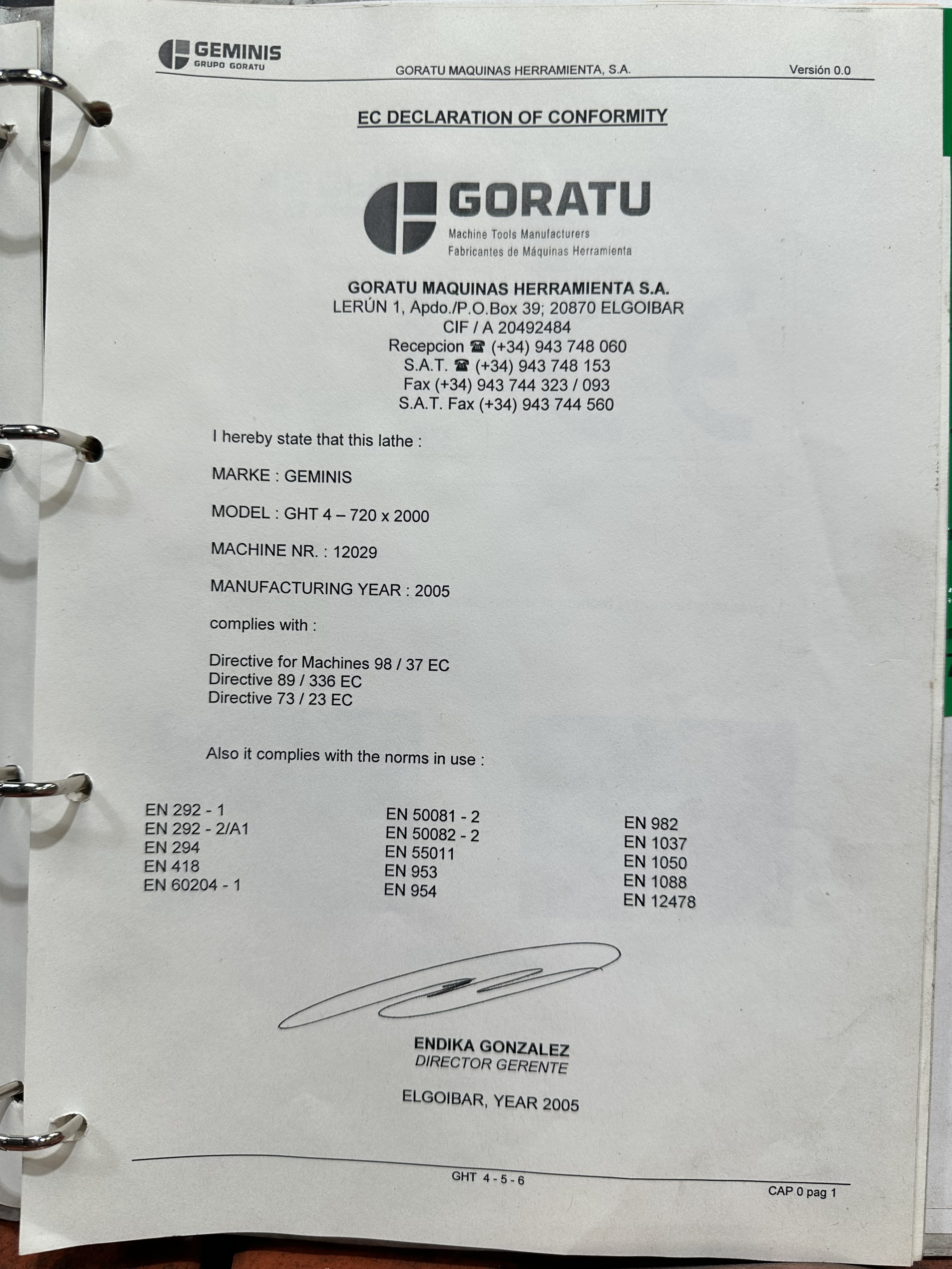 Geminis GHT4 - 720 x 2000 CNC Centre Lathe (2005)