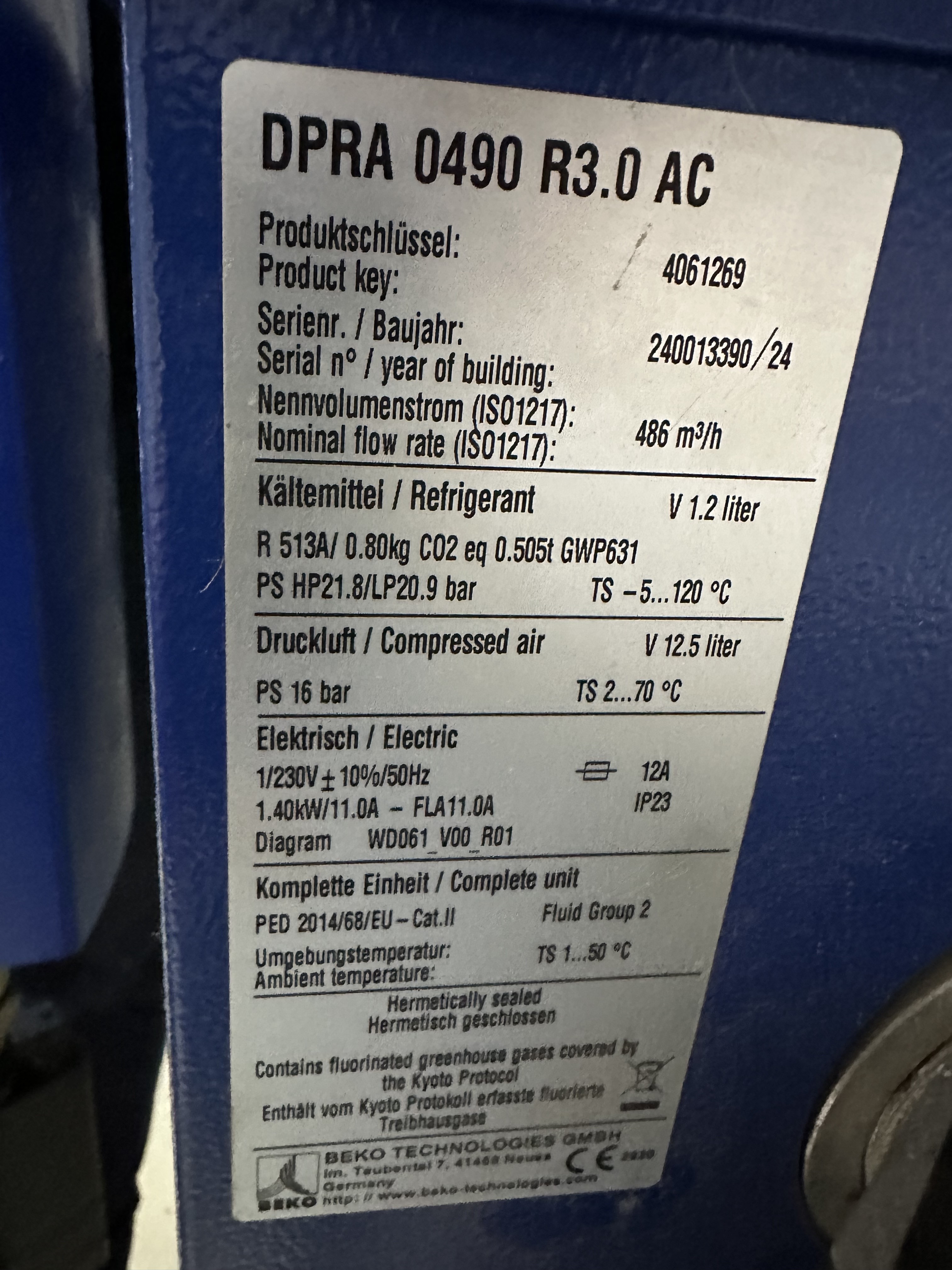Compair/Gardner Denver Air Compressor, Receiver Tank, Beko Dryer, Compair Separator