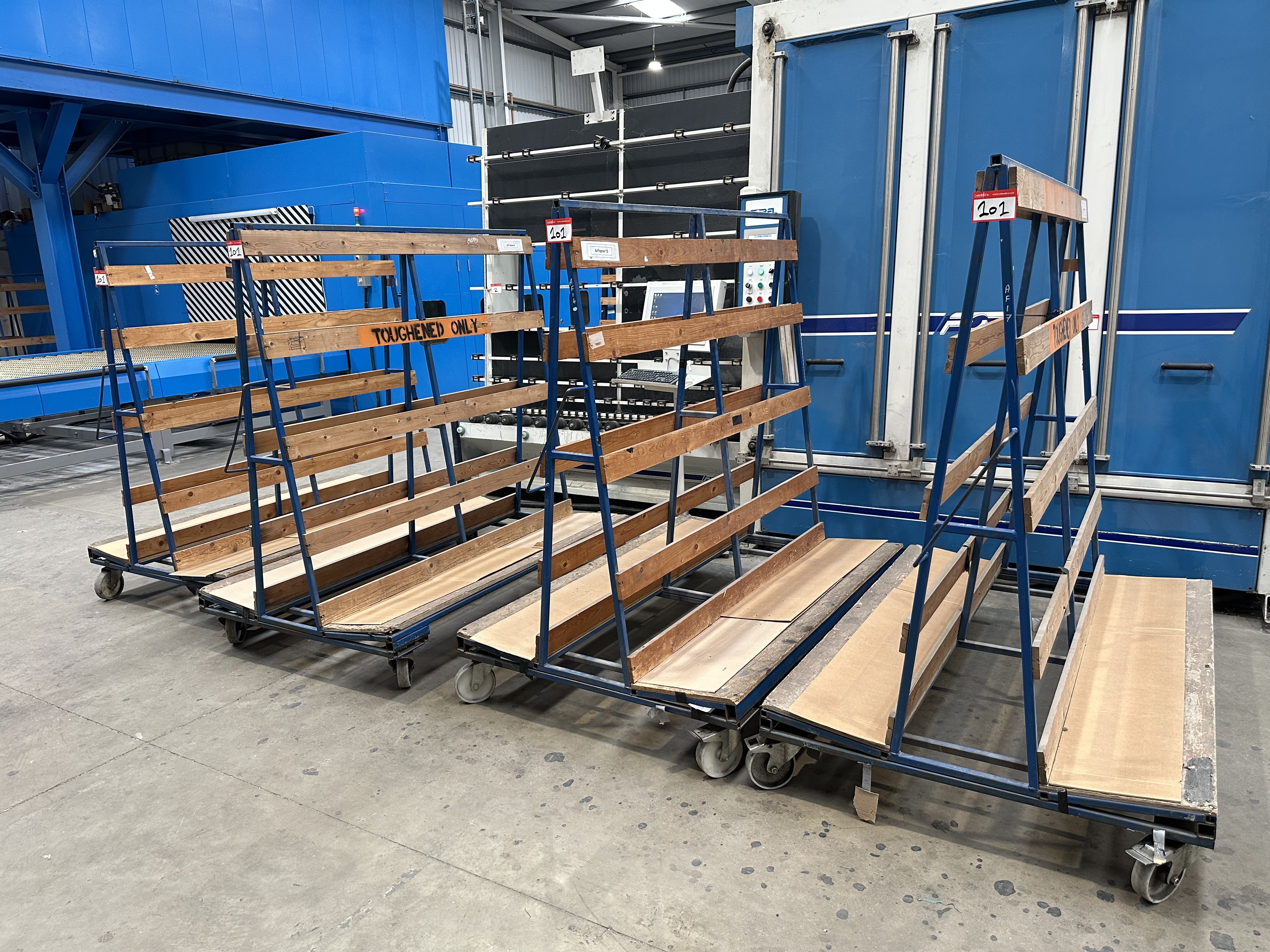 (Qty 4) x Double Sided A Frame Glass Storage Trolleys