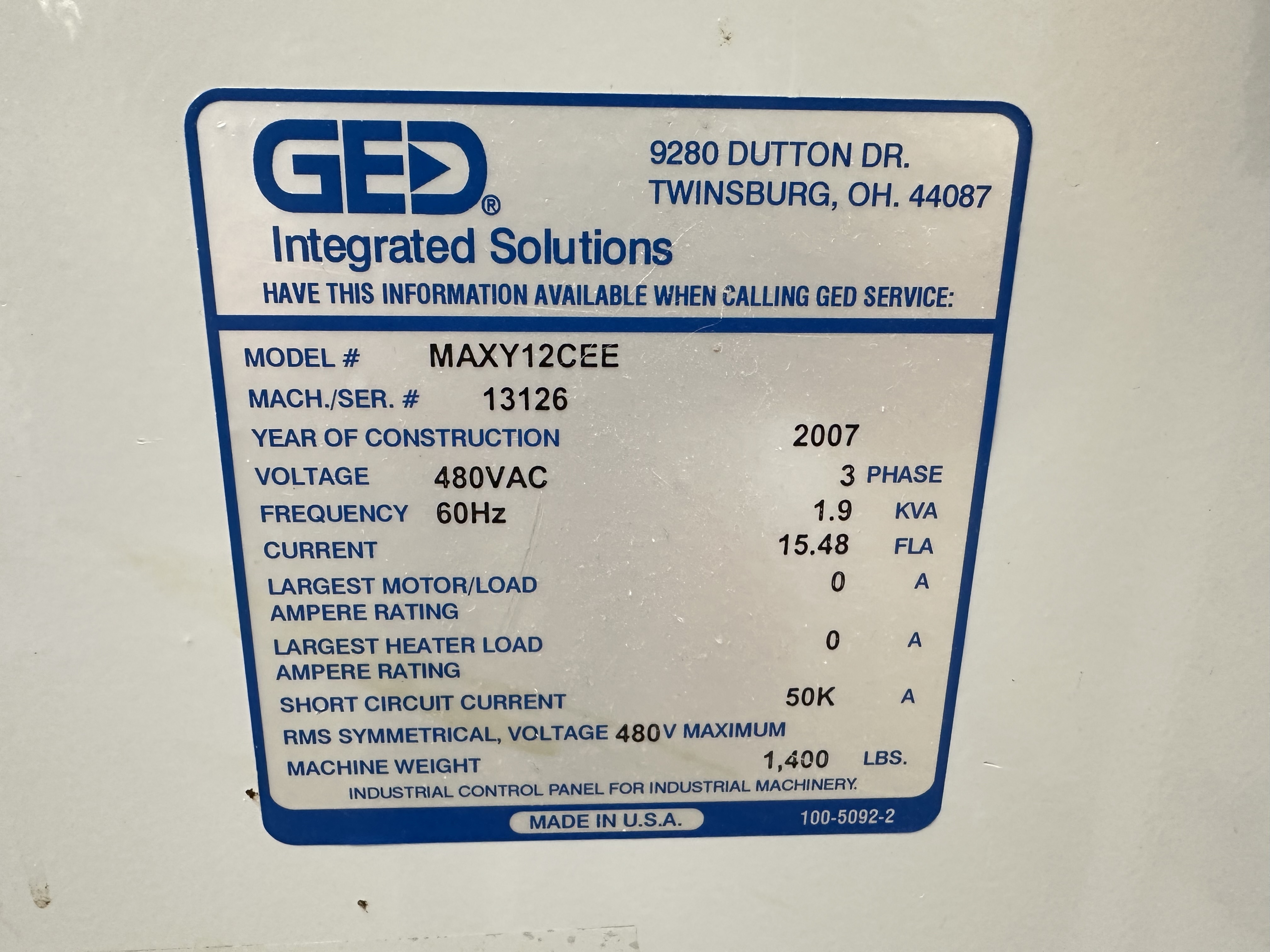 GED model MAXY12CEE Leading Machine (2007) 