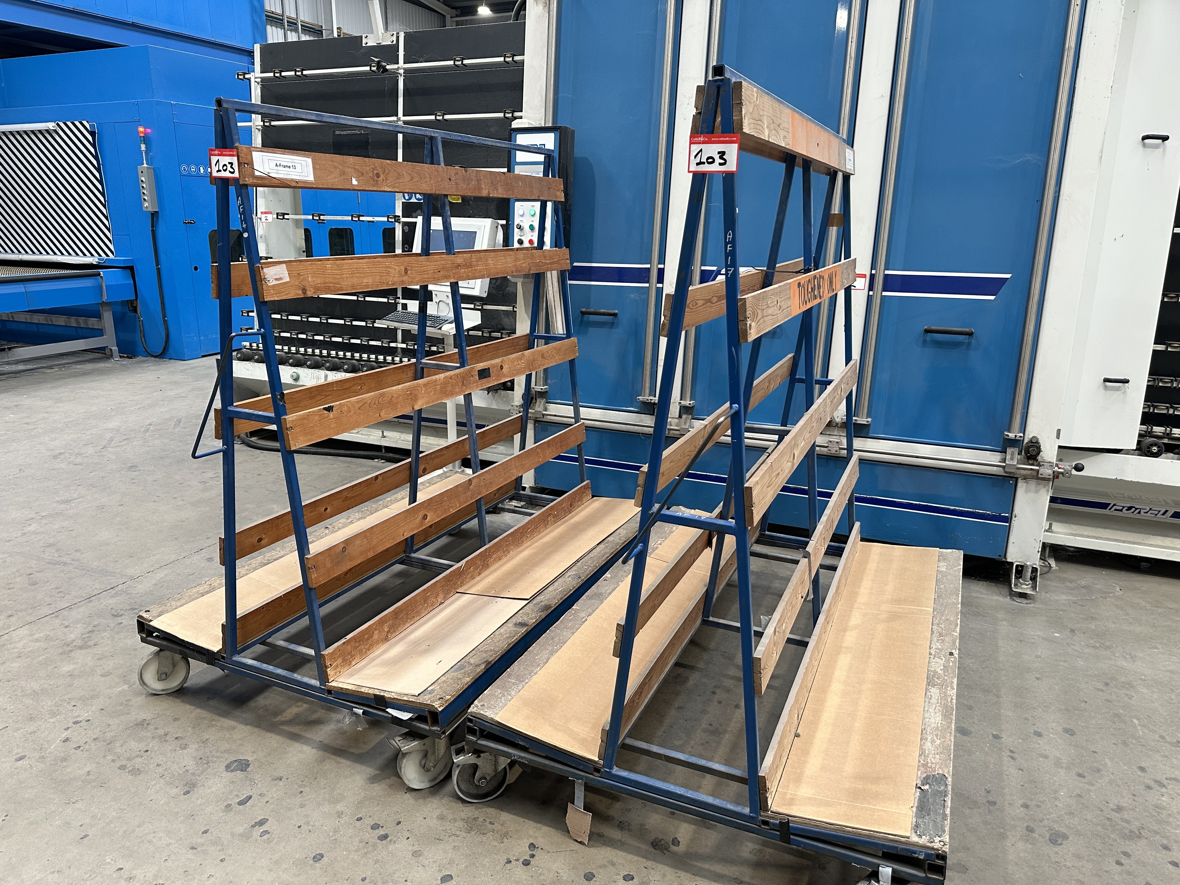 (Qty 2) x Double Sided A Frame Glass Storage Trolleys